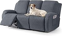 Timeles 3-Seater Recliner Cover - Stretchy Gray Slipcover for Reclining Sofas, Pet Protector, Soft Washable Furniture Guard 69-91" Wide