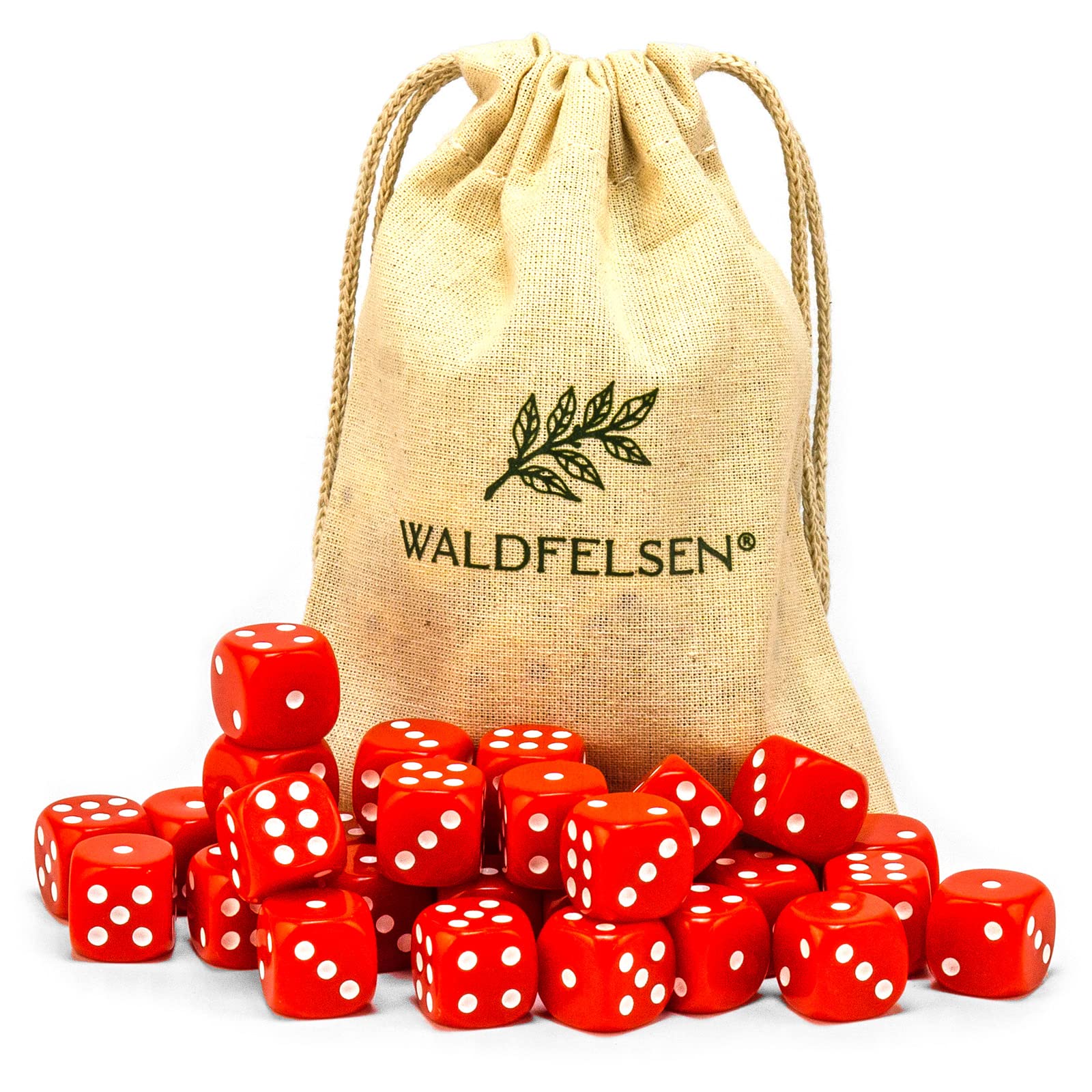 Waldfelsen® 6, 12, 20, 30 or 50 High-Quality Cubes Standard Size 16 mm Acrylic Cube Puzzle Play Cube Dice 6-Sided Six-Sided Game Accessory Set with Cloth Bag (Red, Pack of 30) — image 1