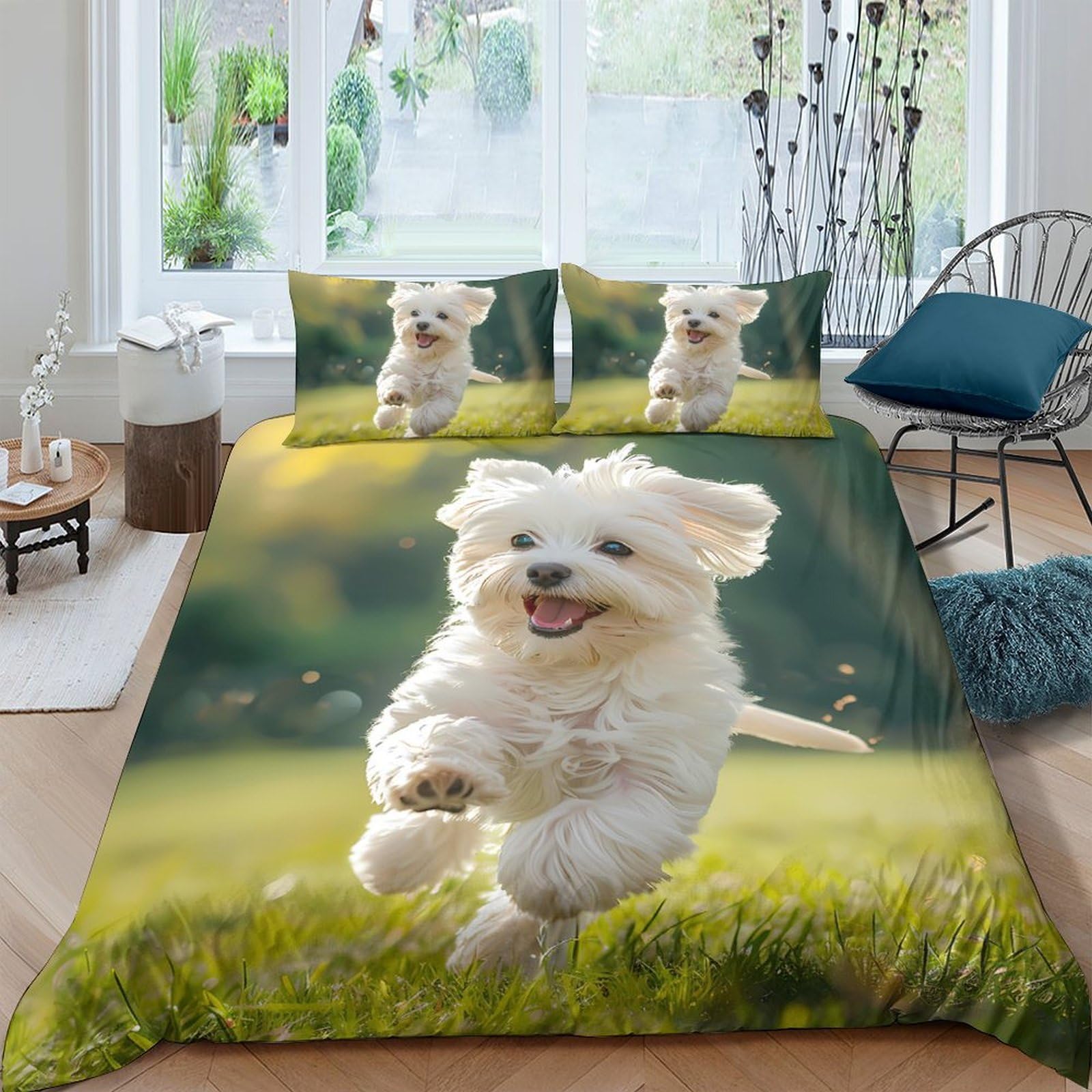 Ctjqhvkz Style-2 3D Printed Running Puppy Fitted Sheet Microfiber Soft Breathable Meadow Bed Cover For Bedroom Dorm Mattress Decor Single（135X200cm）