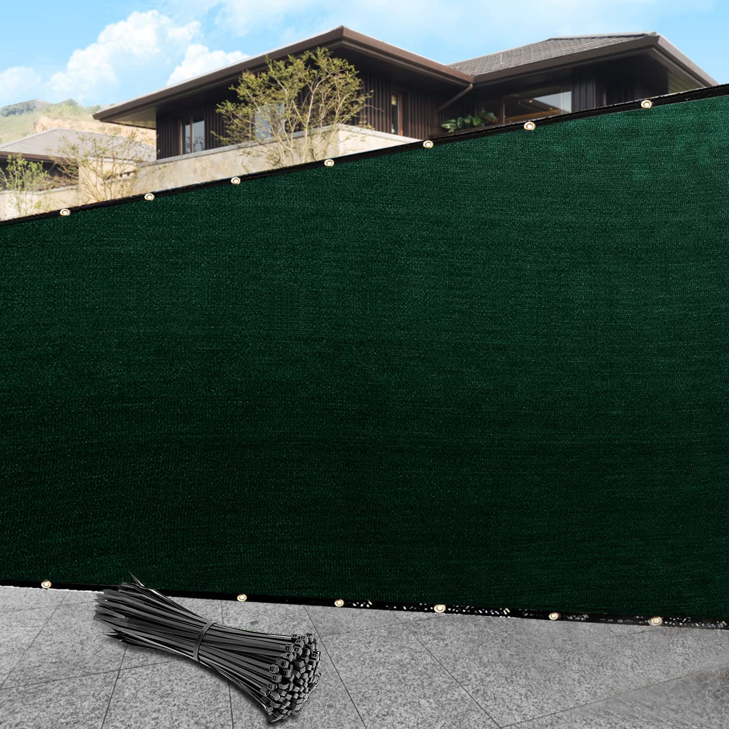 6' x 50' green privacy screen fence cover heavy duty fencing mesh with zip tie for deck, patio, backyard, outdoor pool, porch, railing - we can make custom sizes