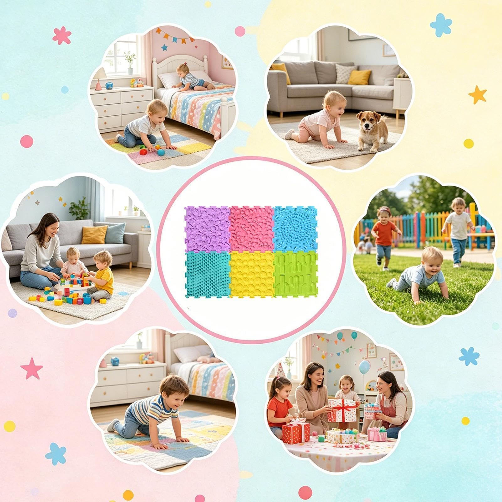 Sensory Mats Textured Silicone Soft Anti Slip Puzzle Play Pads Set | 24x24x0.7 cm Size Sensory Mats Provide Tactile Stimulation Promoting Active Brain Development Loops In Growing