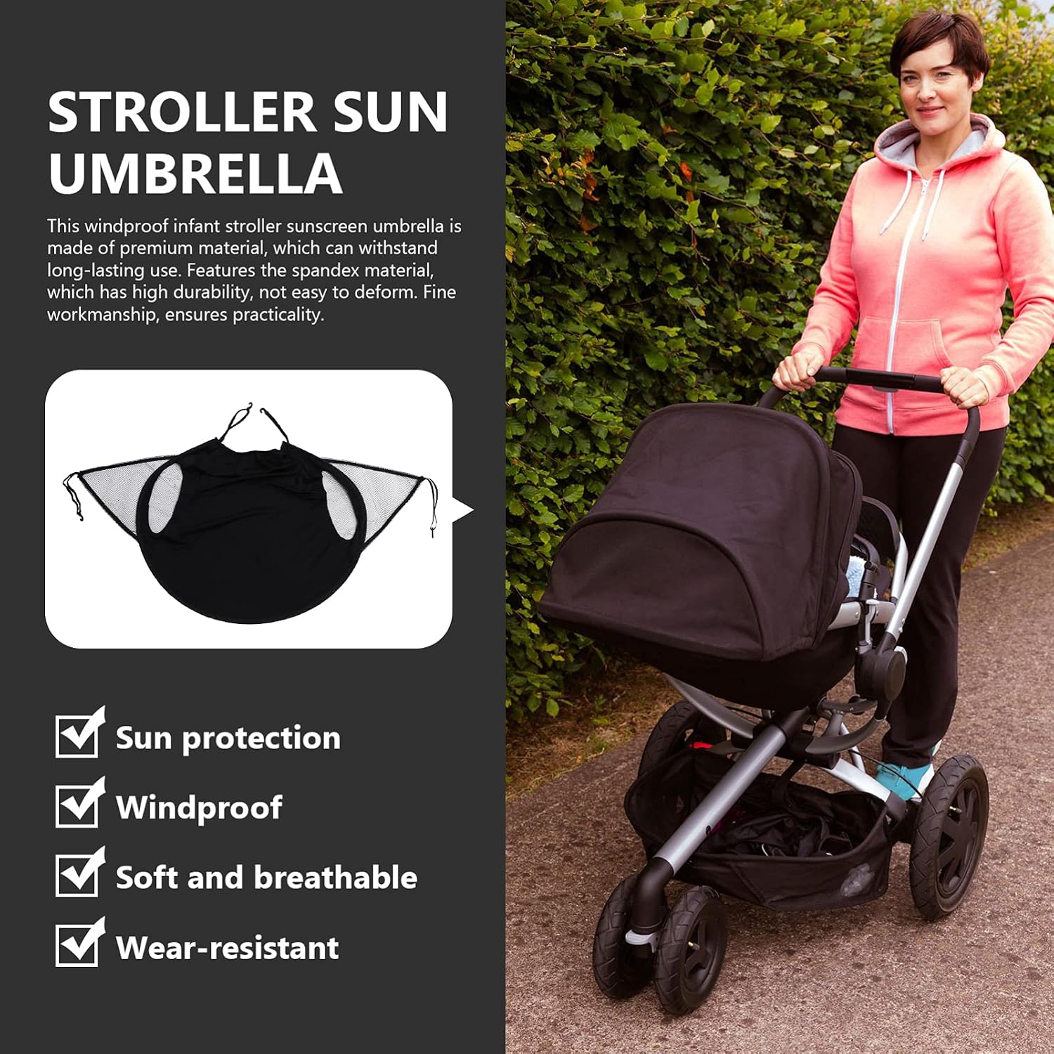 TOYANDONA Stroller Sunshade Awning Windproof Parasol for Extra Coverage Easy to Install Fit for Strollers
