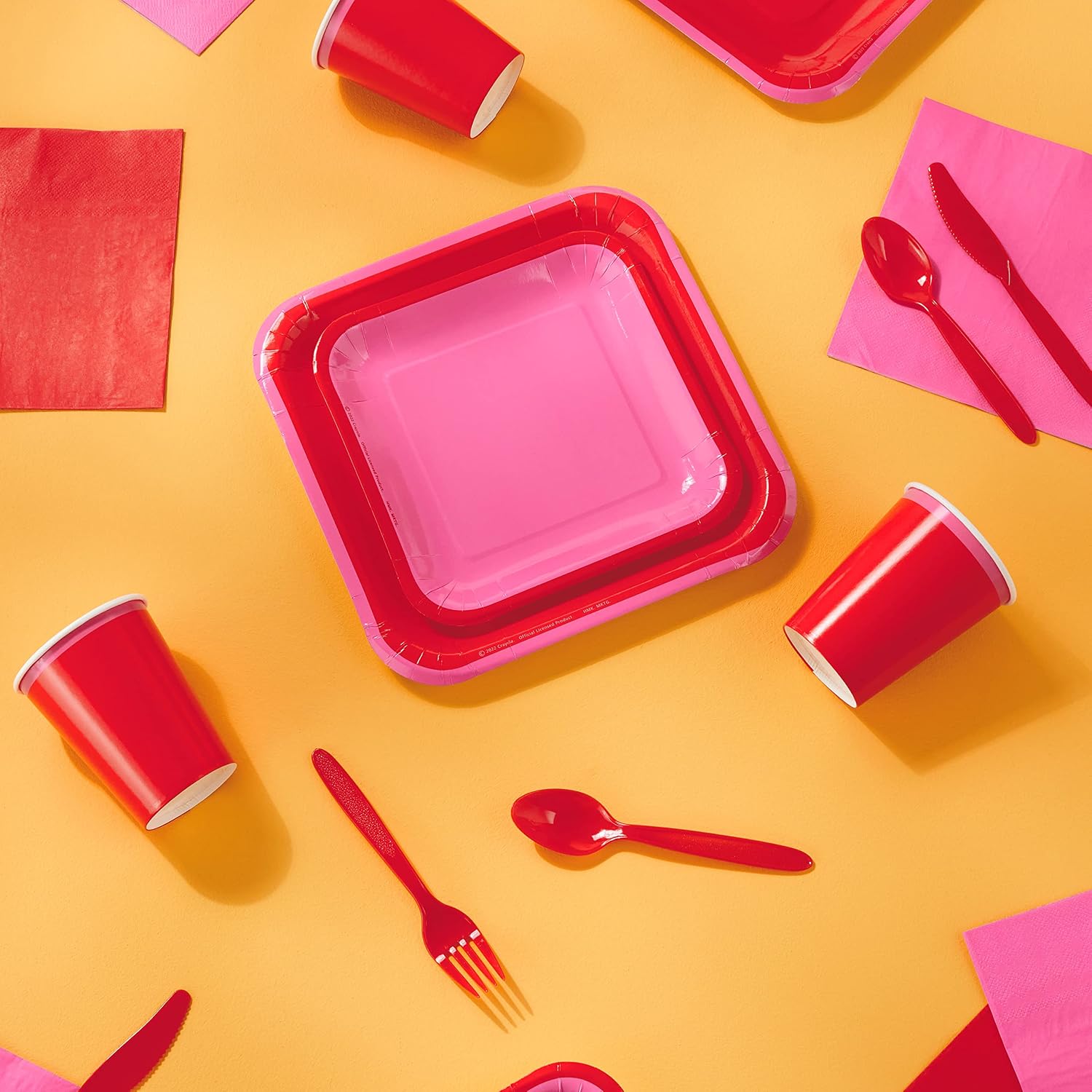 Crayola Color Pop Red and Pink Party Supplies (12 Dinner Plates, 12 Dessert Plates, 12 Paper Cups, 24 Napkins, 12 Sets of Plastic Cutlery) for Birthdays, Valentine's Day, Bridal Showers image 2