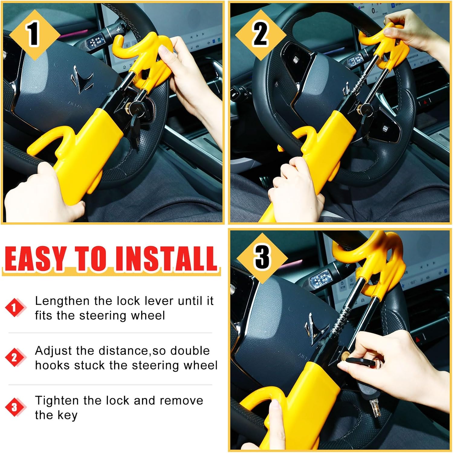 2 Pack Universal Wheel Lock and Heavy Duty Steering Wheel Lock Set Car Security Clamp with 3 Keys Car Antitheft Device with 2 Keys for SUV Trailer Pickup Camper