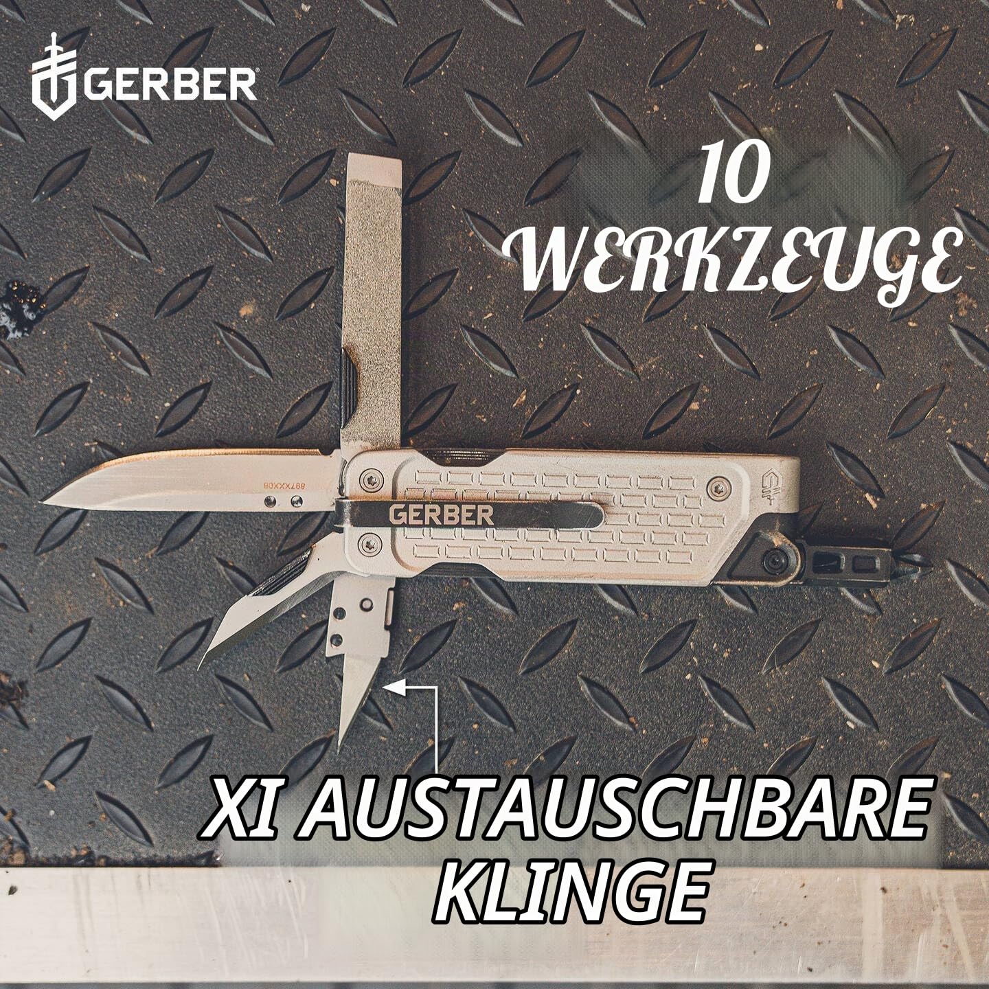 Gerber Multifunktionswerkzeug mit 7 Funktionen, Messer mit glatter Klinge, LockDown Drive, Edelstahl/5Cr15MoV, Silber, 31-003705