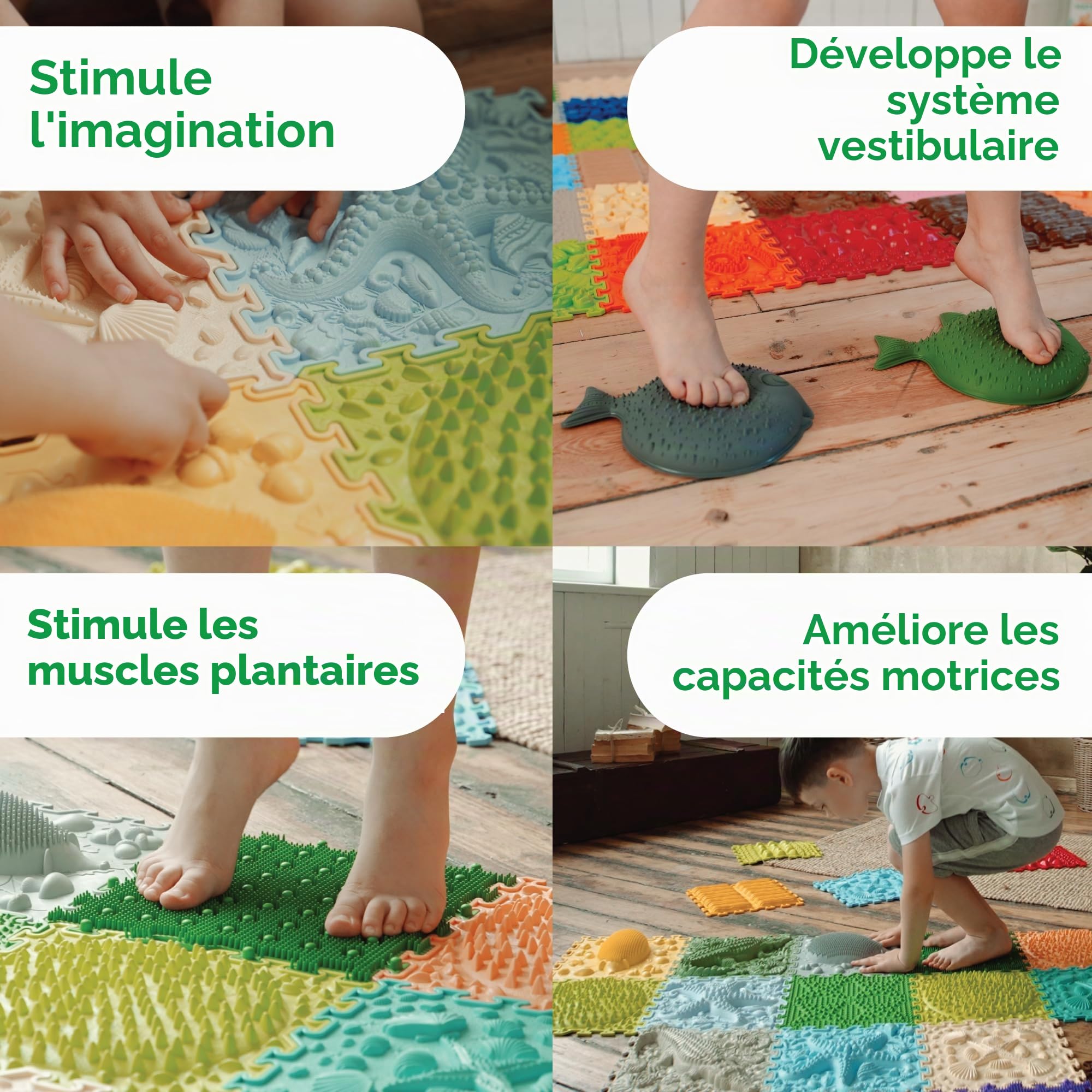Tapis de Sol de Massage Puzzle – Tapis de Jeu Orthopédique et Sensoriel pour Enfants, Carreaux de Sol Emboîtables (Morning Miracle)