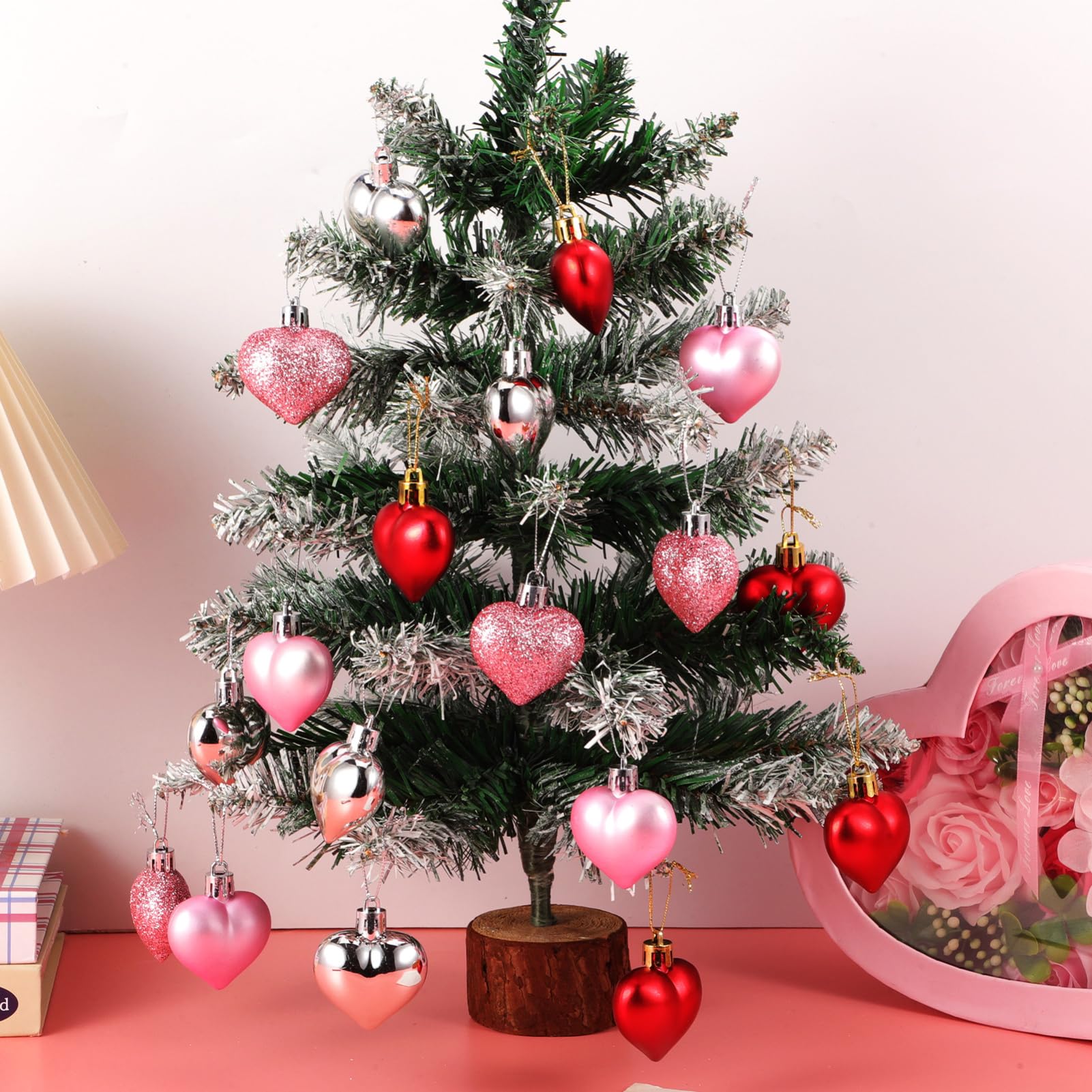 Alipis 48piezas Colgante de Bola de Corazón Decoración Colgante Árbol de San Valentín Adornos Hogar y Bodas de Adornos Brillantes Día de San Valentín