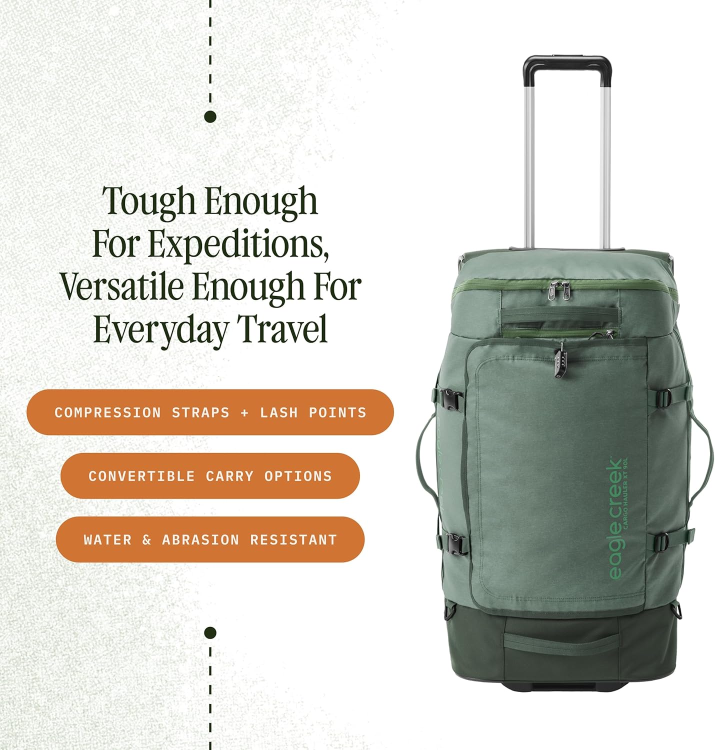 Eagle Creek Cargo Hauler XT Wheeled Duffel - Wheeled Backpack Duffel - Deployable Backpack Straps - Lockable U-Lid & Easy Access Compartment - 29"