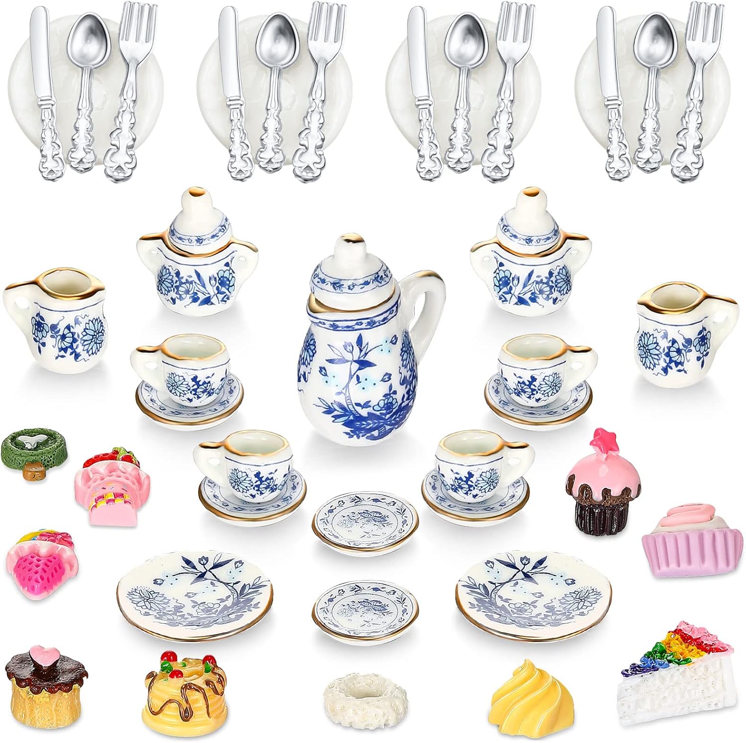 41 Pieces 1:12 Scale Miniatures Dollhouse Kitchen Accessories 15 Porcelain Tea Cup 16 Mini Doll Plate Knife Fork Spoon 10 Miniature Decor Dessert Pastry Cake Table Decor for Cook Party (Retro Style) 41 Pieces 1:12 Scale Miniatures Dollhouse Kitchen Accessories 15 Porcelain Tea Cup 16 Mini Doll Plate Knife Fork Spoon 10 Miniature Decor Dessert Pastry Cake Table Decor for Cook Party (Retro Style)