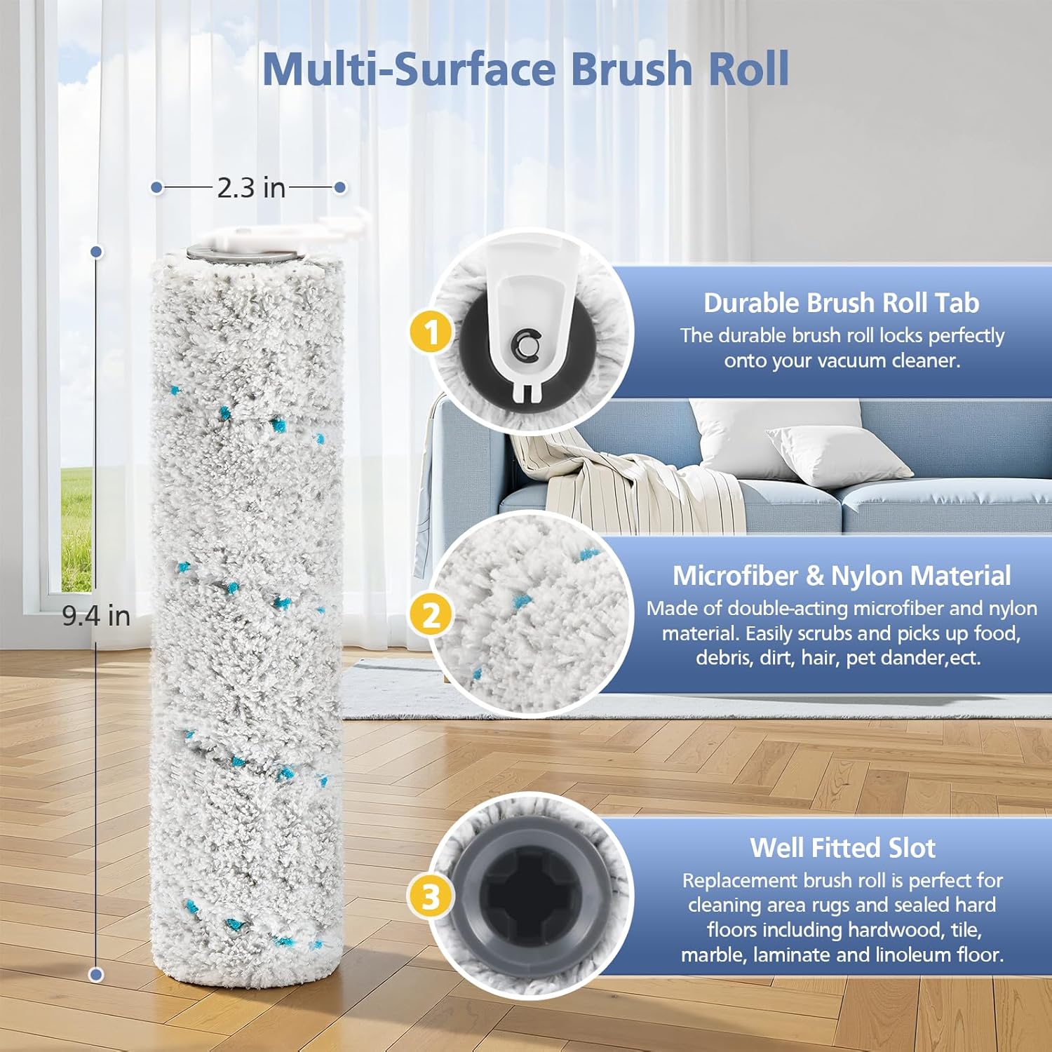 3 Pack Multi-Surface Brush Rolls 2787 and Vacuum Filters 1866 Compatible with Bissell CrossWave Max 2554 2554A 2590 2593 2596, for HydroSteam Plus 35151 3515 35152 3513 3518, Part 1618638 & 1608684