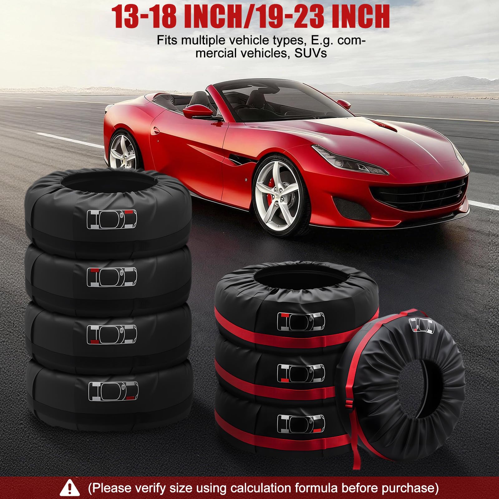 Set di 4 Custodie per Pneumatici 13-18 Impermeabili – Per Stoccaggio e Trasporto di Pneumatici estivi e invernali e Ruote Scorte, Adatto a Auto, SUV, Camion, Rimorchi e Furgoni