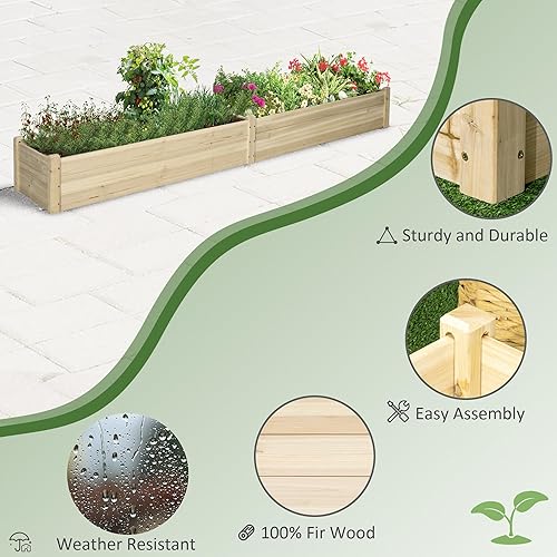 Miniatura 7 de Outsunny Kit de cama de jardín elevada de madera de 96 x 24 x 10 pulgadas, maceta elevada con 2 cajas, parte inferior y forro autodrenante, patio
