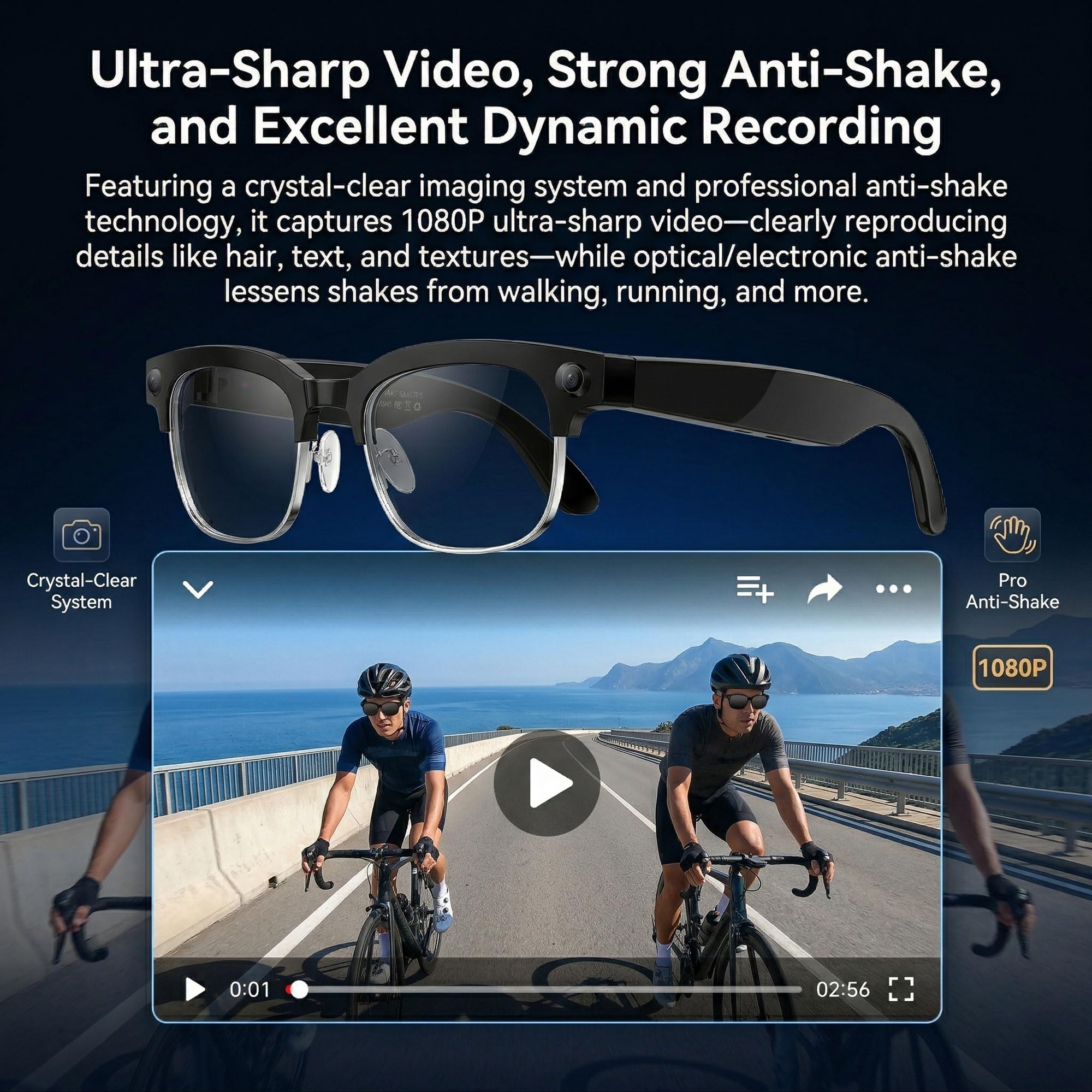 AI Smart Occhiali con Fotocamera 1080P POV Video Registrazione Fotocromatica