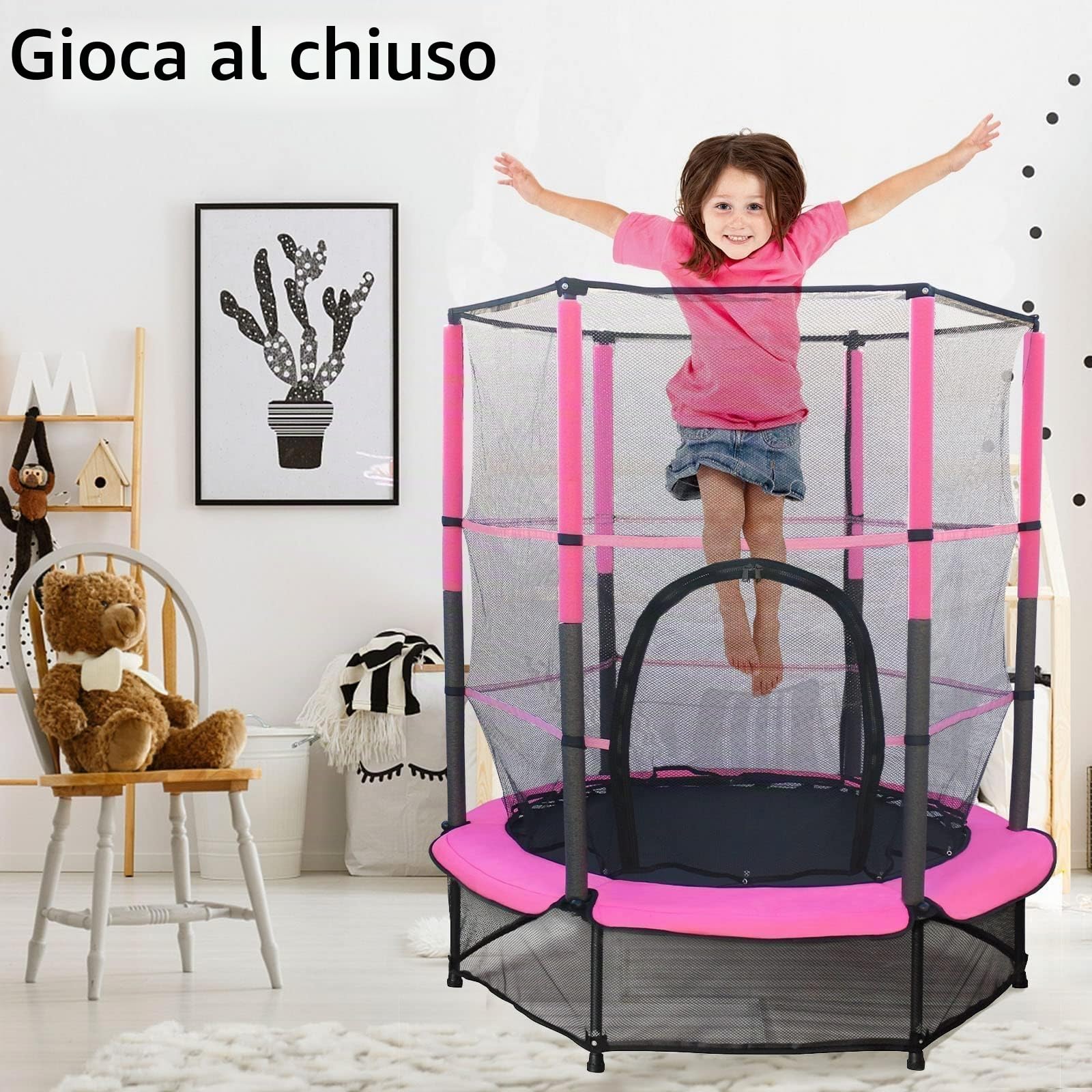Trampolino Elastico Per Bambini Tappeto Elastico Diametro 140Cm Piccolo Pieghevole Da Esterno Da Giardino Interno Casa Per Saltare Gioco Con Asta Per Gym 2 3 4 6 10 Anni