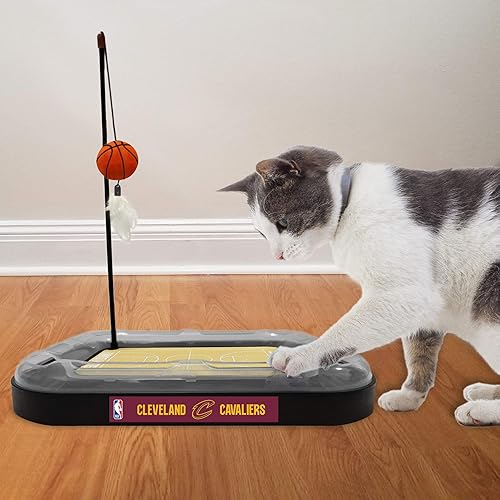 Miniatura 3 de Juguete rascador de gato de la NBA CLEVELAND CAVALIERS de baloncesto de campo de gato con campana interactiva de bola de gato en pistas. Juguete de