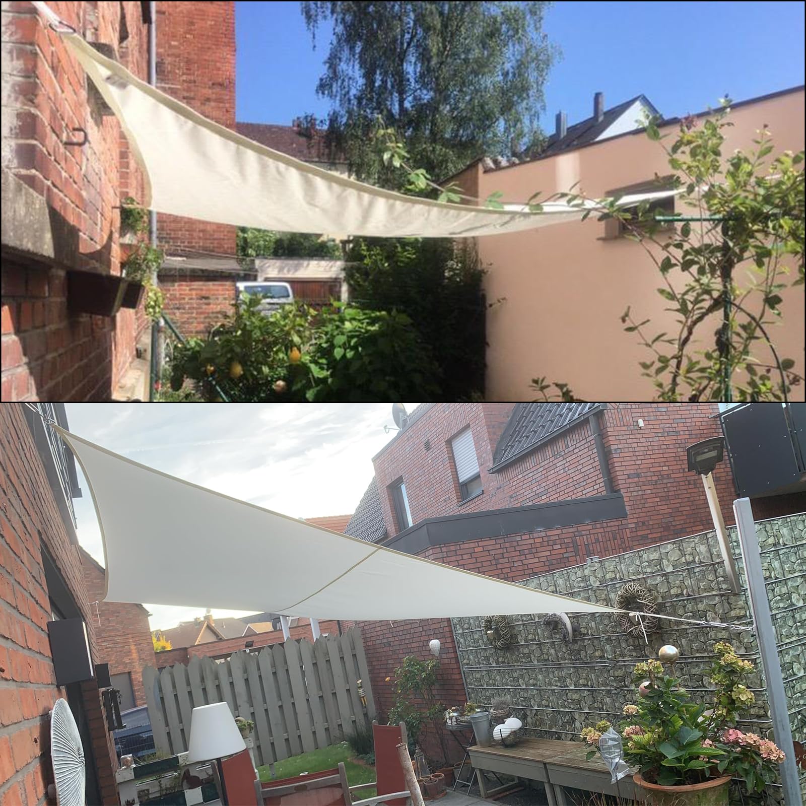 Voile d'ombrage Triangle Imperméable Protection UV 2m x 2m x 2.8m Bâche dombrages avec Cordes de Fixation Protection Solaire pour Jardin Patio Terrasse Camping Extérieur Balcon. Blanc crème