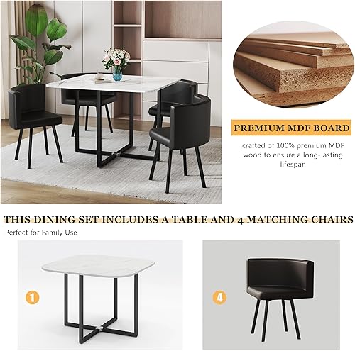 Miniatura 2 de Juego de mesa de comedor cuadrada de 39 pulgadas para 4, juego de mesa de negociación que ahorra espacio con 4 sillas tapizadas, juego de 5 piezas