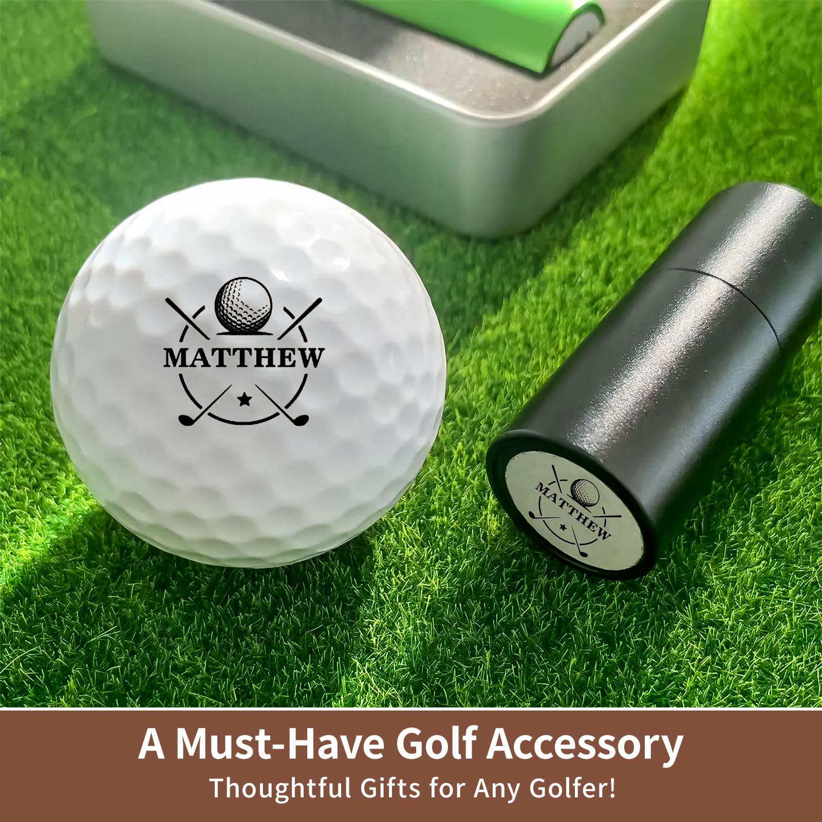 Tampon de golf personnalisé grand format – Logo 20 mm, avec étui de rangement en métal, nom ou logo personnalisé, marquage réutilisable pour balles de golf, accessoires de golf pour hommes