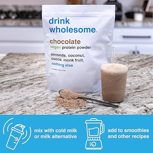 Miniatura 10 de drink wholesome Proteína en polvo vegana de almendras de chocolate  para estómagos sensibles  Fácil de digerir  Amigable con los intestinos  Sin