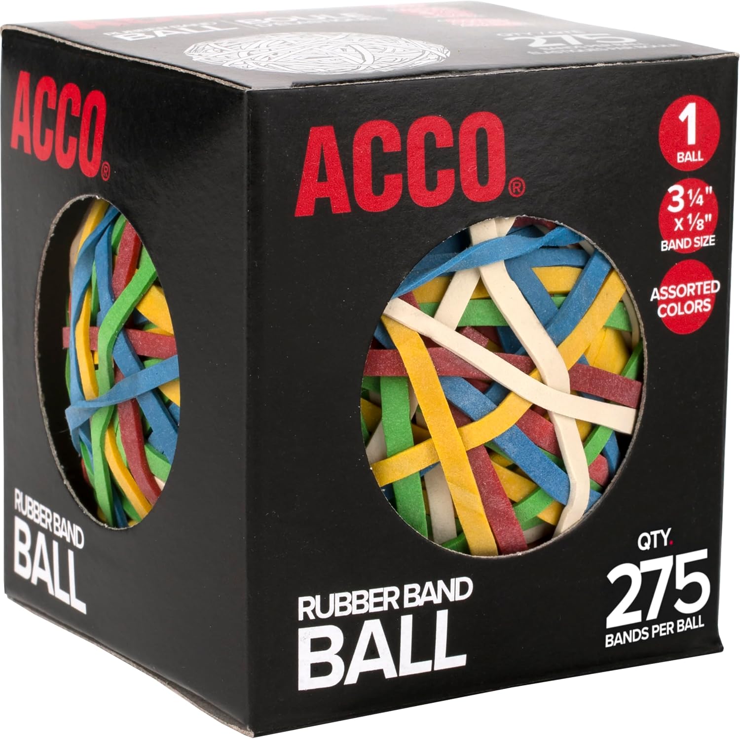 Acco A7072155 Rubber Band Ball, Approximately 275 Rubber Bands, Assorted, 3 1/4 in image 4