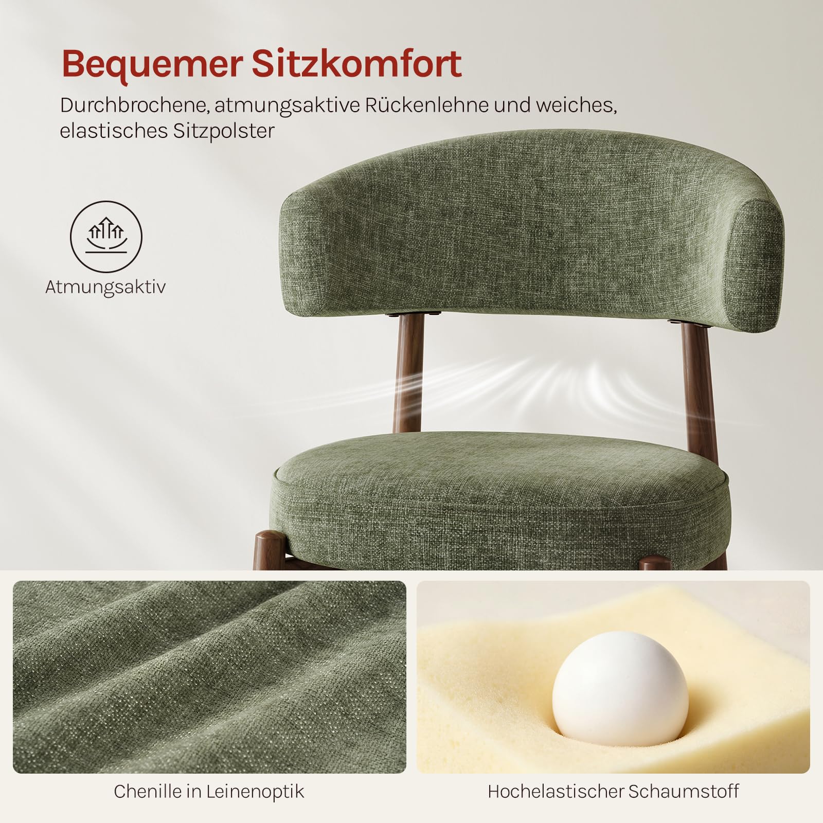 WOLTU Esszimmerstühle 4er Set Mid-Century Chenille Dunkelgrün