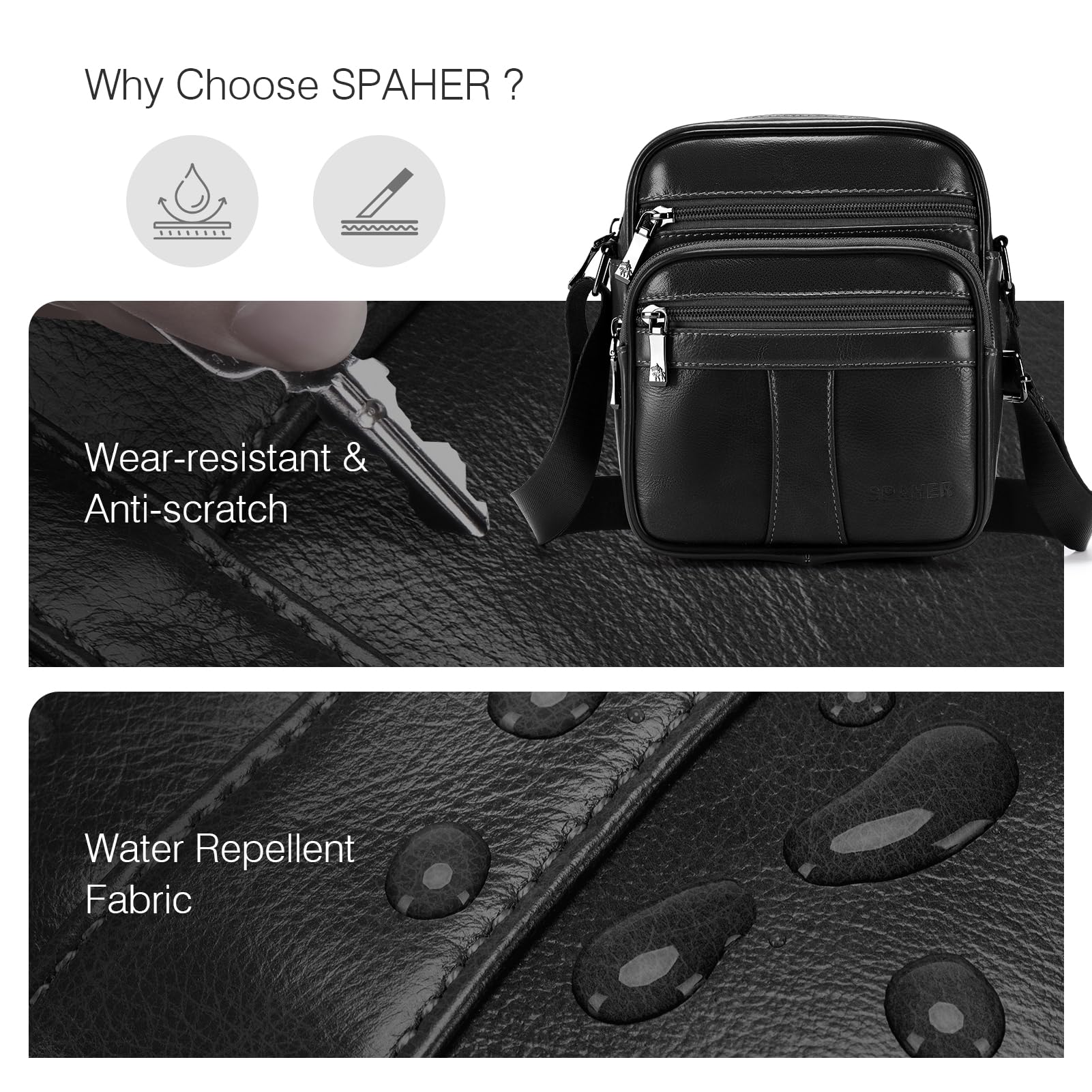 SPAHER Sacoche Homme Bandouliere Cuir Veritable Petit Sac Bandoulière Homme Sac Porté Epaule Sacs Business Vintage Sacs à Dos Porté Travers Pochettes Multifonctionnel Sacs à Main Voyage