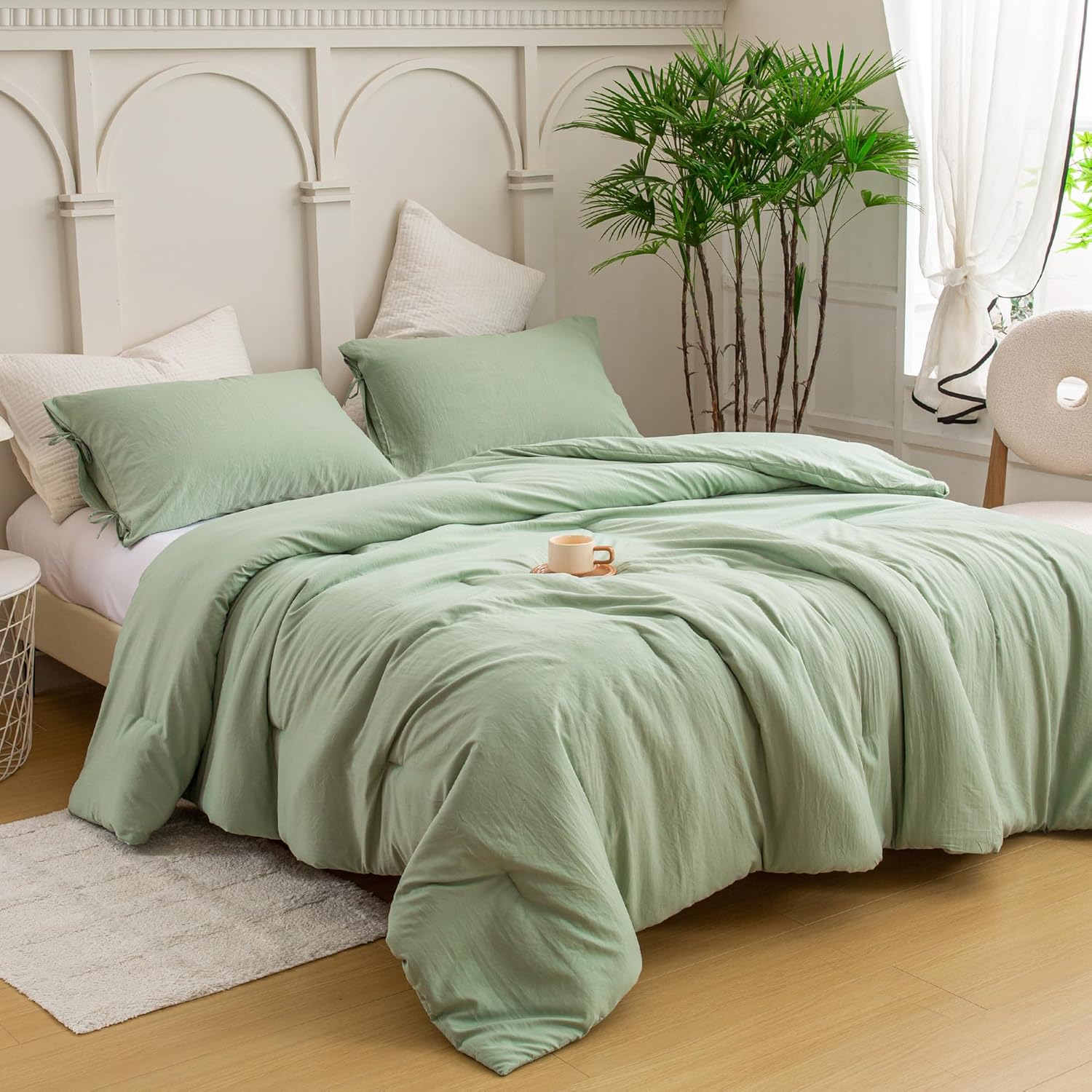 BOHOPOPM UltraSoft Sage Green King Comforter Set Cozy PolyCotton