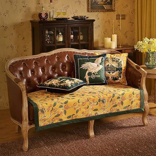 Miniatura 9 de Funda de sofá de diseño, fundas de terciopelo amarillo floral para banco de cama seccional, fundas de banco de cama de lujo, funda para reposapiés,
