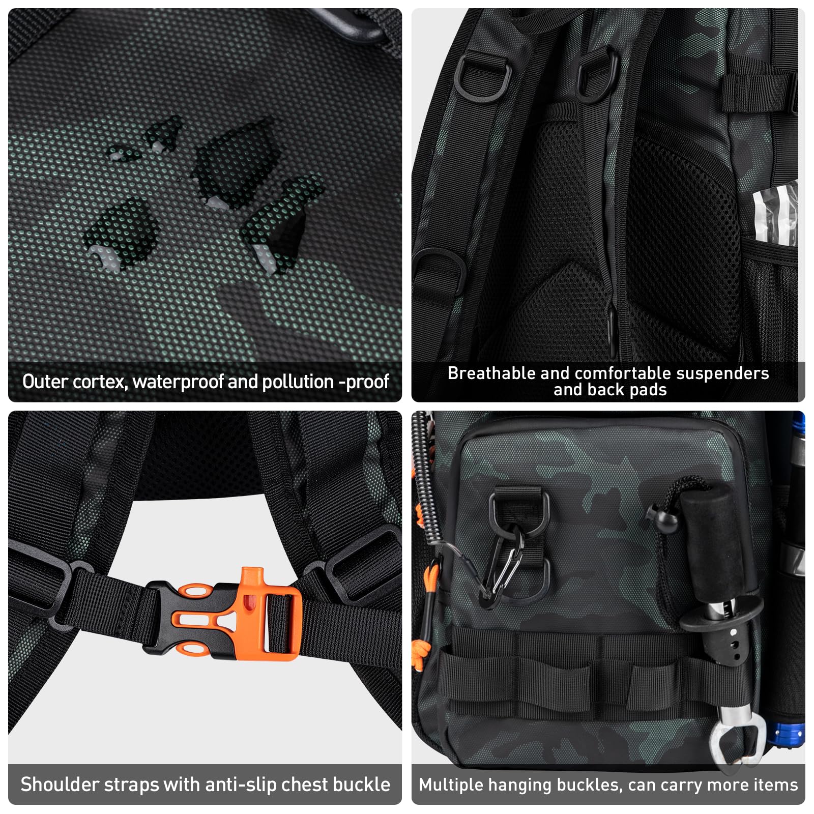 THKFISH 462-teiliges Angelwerkzeug-Set, Rucksack und Angelkasten mit Angelgerät, inklusive Köder, Haken, Senkblei, Zubehör-Set, Zange, Fischlippengreifer, Angelausrüstung und Angelgeschenk für Männer