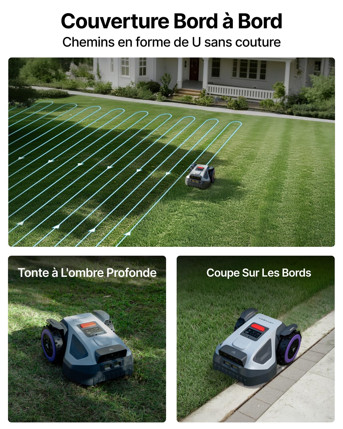 ANTHBOT M9 Robot Tondeuse, RTK&4G, Gestion Zones, Programmation, Hauteur Coupe 3-7 cm, 1000m² (1200m² Max)