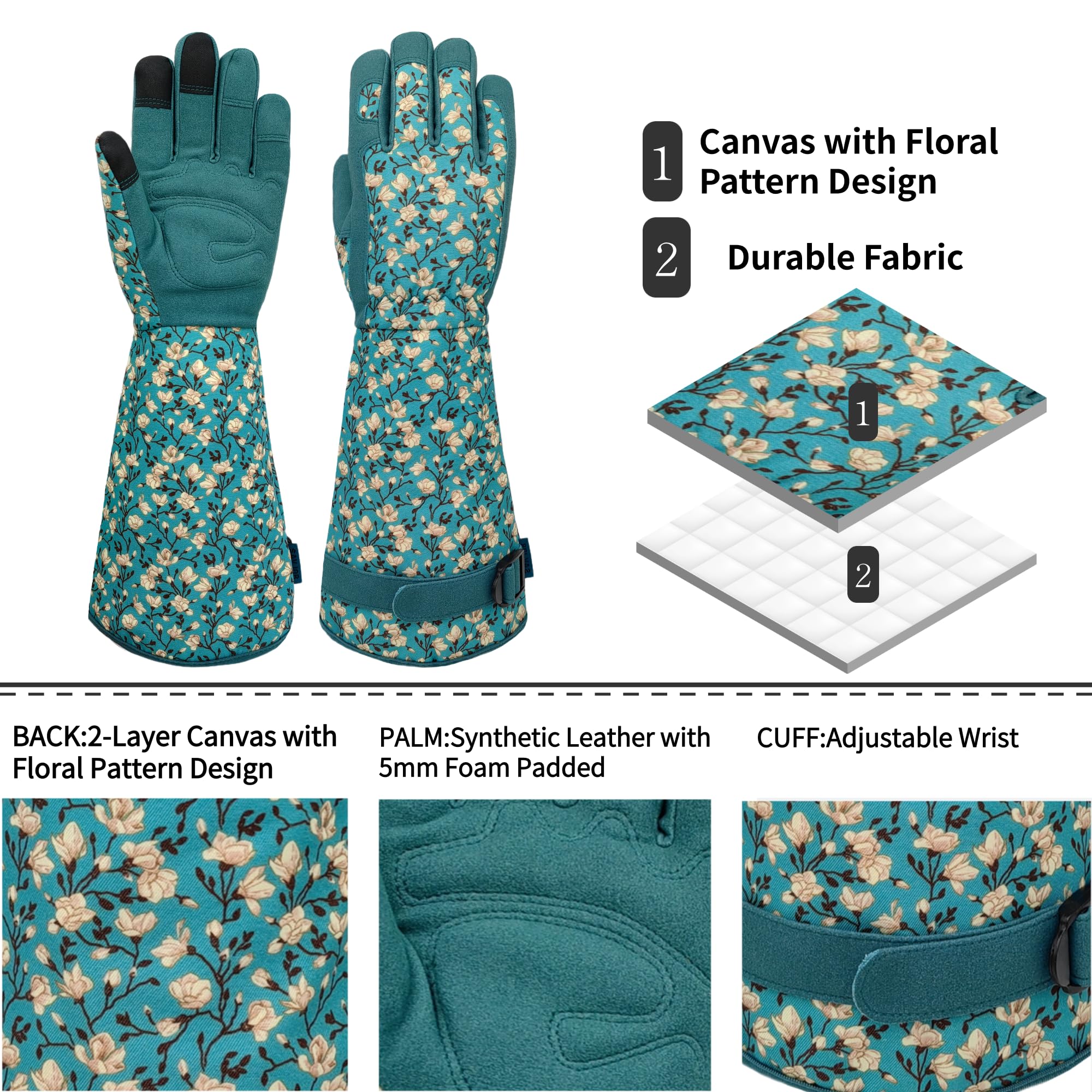 Guantes de jardinería multiusos, guantes de jardín de cuero sintético para mujer, guantes de trabajo, regalos de jardinería y regalos de jardín (azul lago, grande)