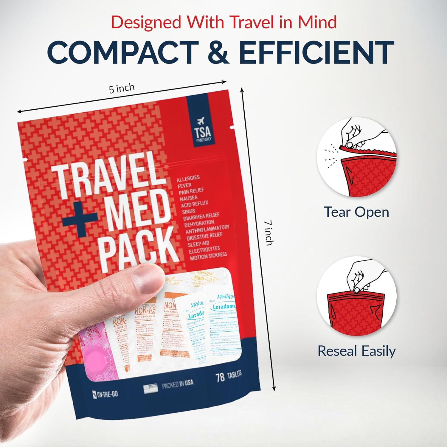 Travel Medicine Kit - 78-Piece TSA-Friendly Med Pack for Flights, Cruises & International Travel | Individually Wrapped Medication Essentials for Any Occasion