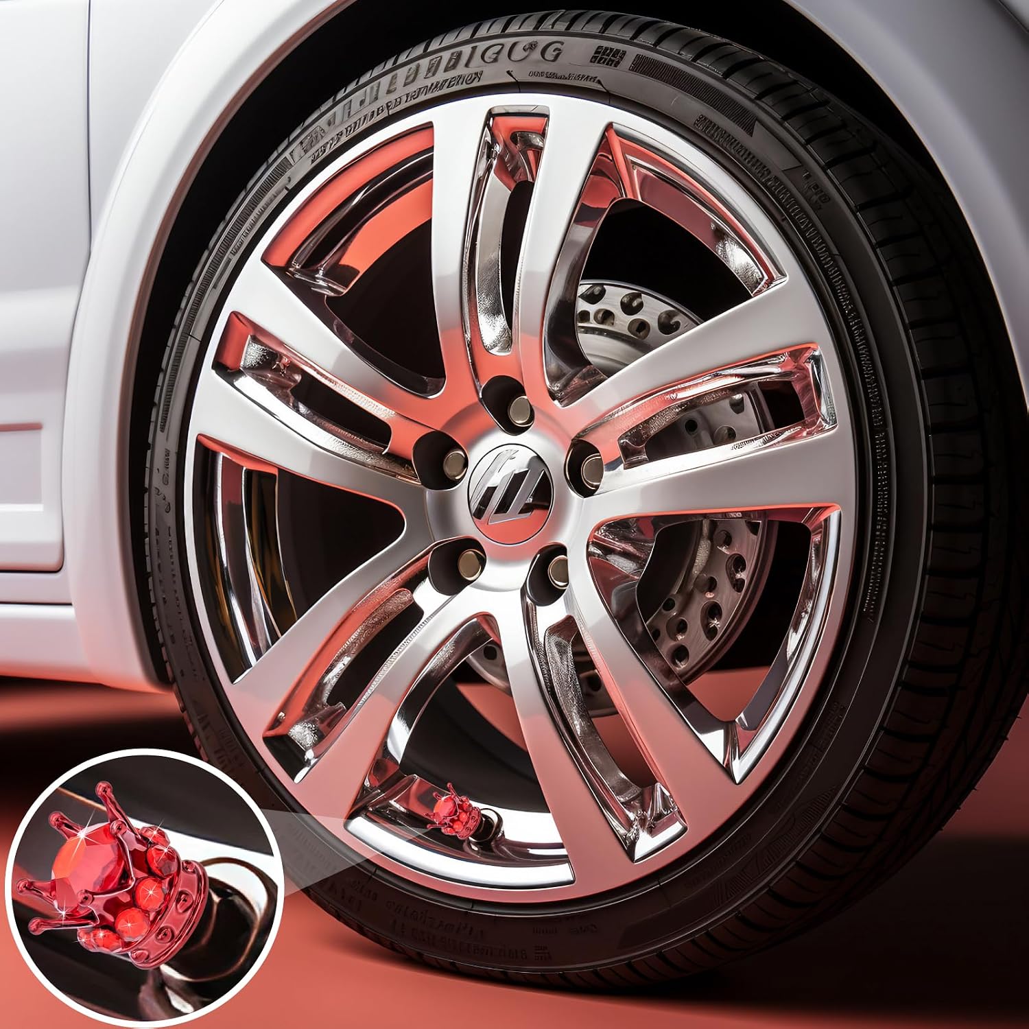 4PCS Crown Bling Tire Stem Valve Caps, Crystal Diamond Car Wheel Tire Valve Caps Universal Copper Core Stem Covers for Cars, SUV, Trucks, Bikes, Motorcycles, Bicycles (Red) image 4