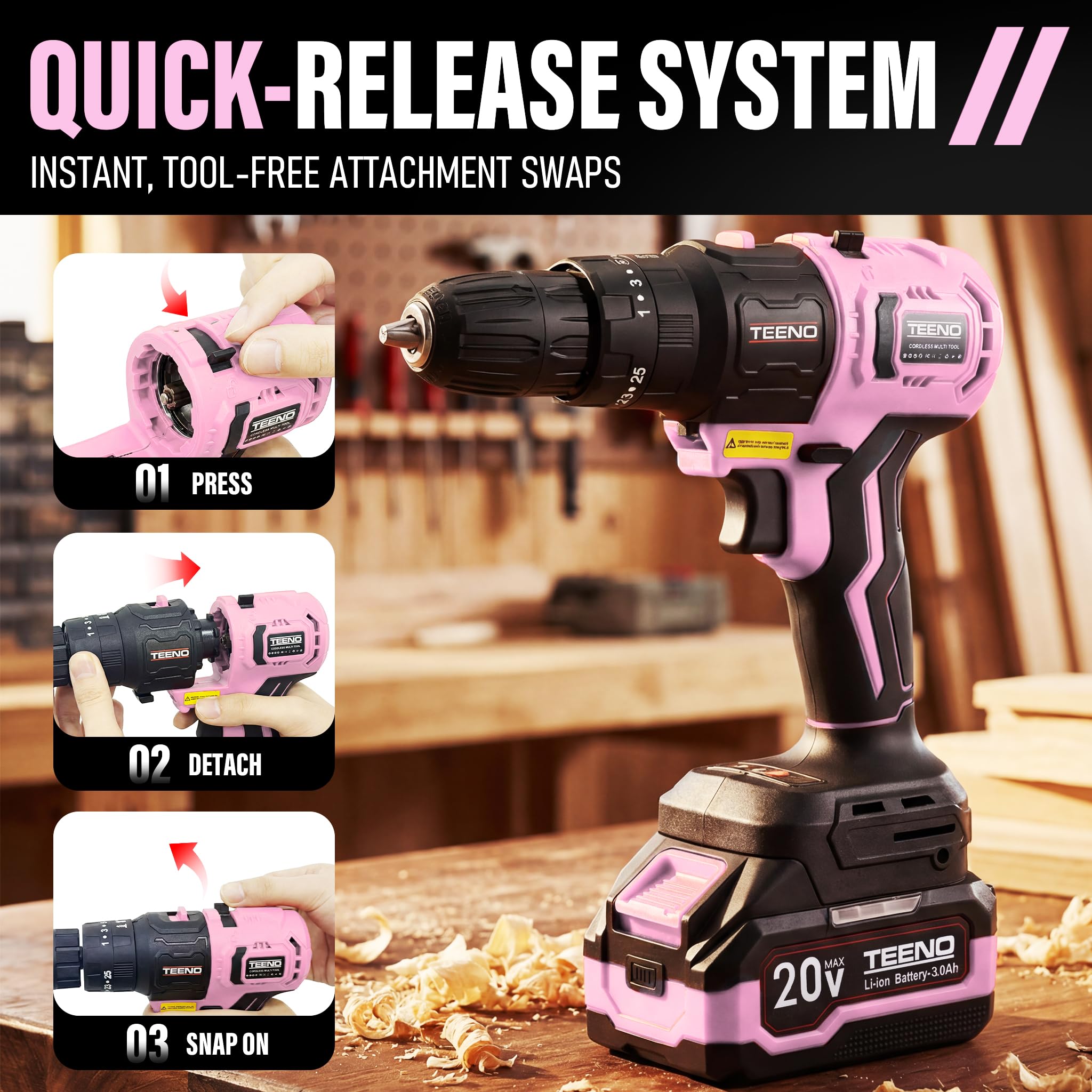 TEENO Women's Pink Power Tool Combo Kit - 6-in-1 -4