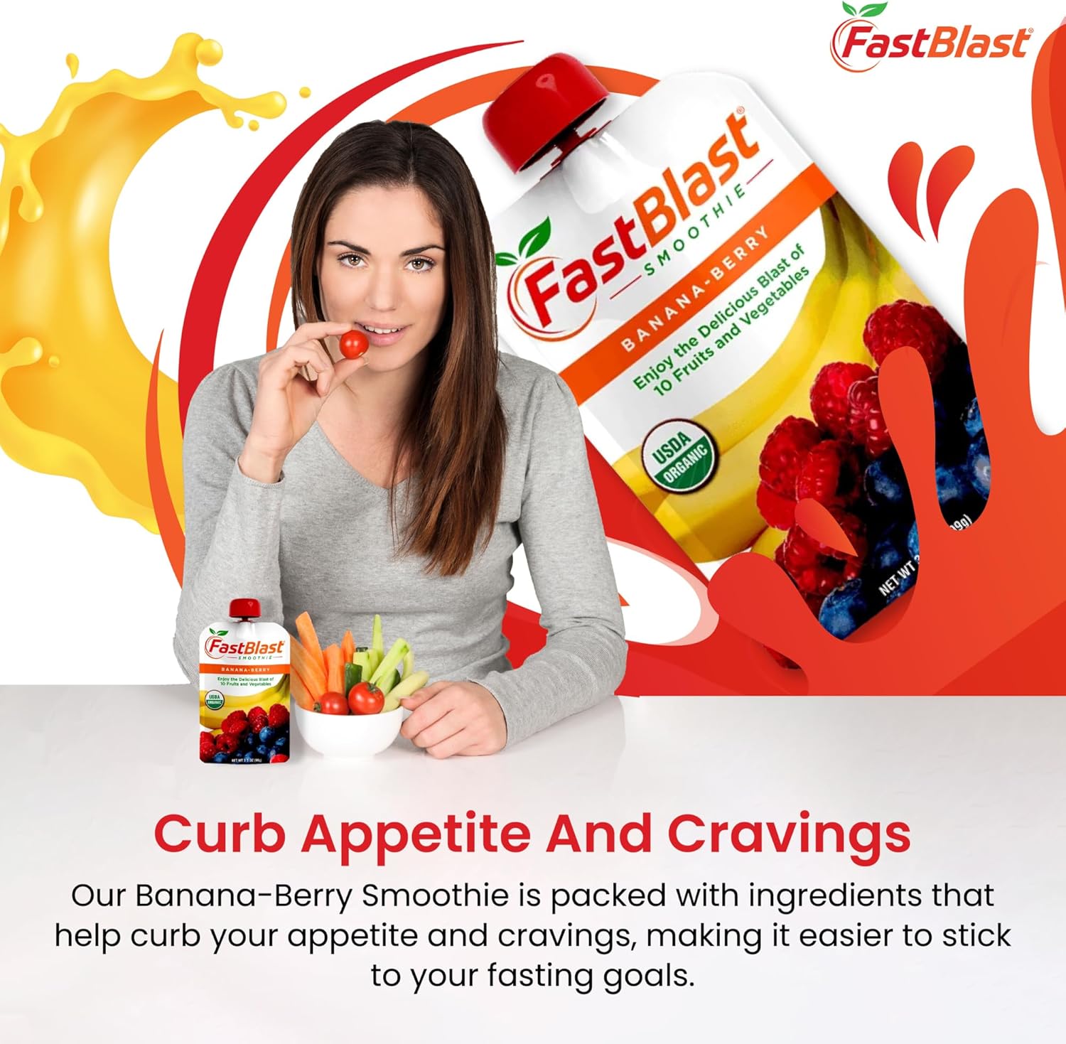 FastBlast Banana-Berry Smoothie. Supports Intermittent Fasting. Controls Appetite and Maintains Energy. USDA Certified Organic, Vegan, Non-GMO, Soy Free & No Added Sugar (12 Units: 1 Pack of 12) : Health & Household