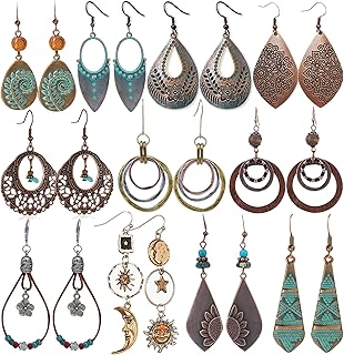 11 Pairs Vintage Drop Dangle Earrings for Women Boho Earring Jewelry Set Retro Flower Dangly Earring Teardrop Sun and Moon Earrings for Mother's Day Christmas