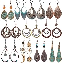 11 Pairs Vintage Drop Dangle Earrings for Women Boho Earring Jewelry Set Retro Flower Dangly Earring Teardrop Sun and Moon Earrings for Mother's Day Christmas