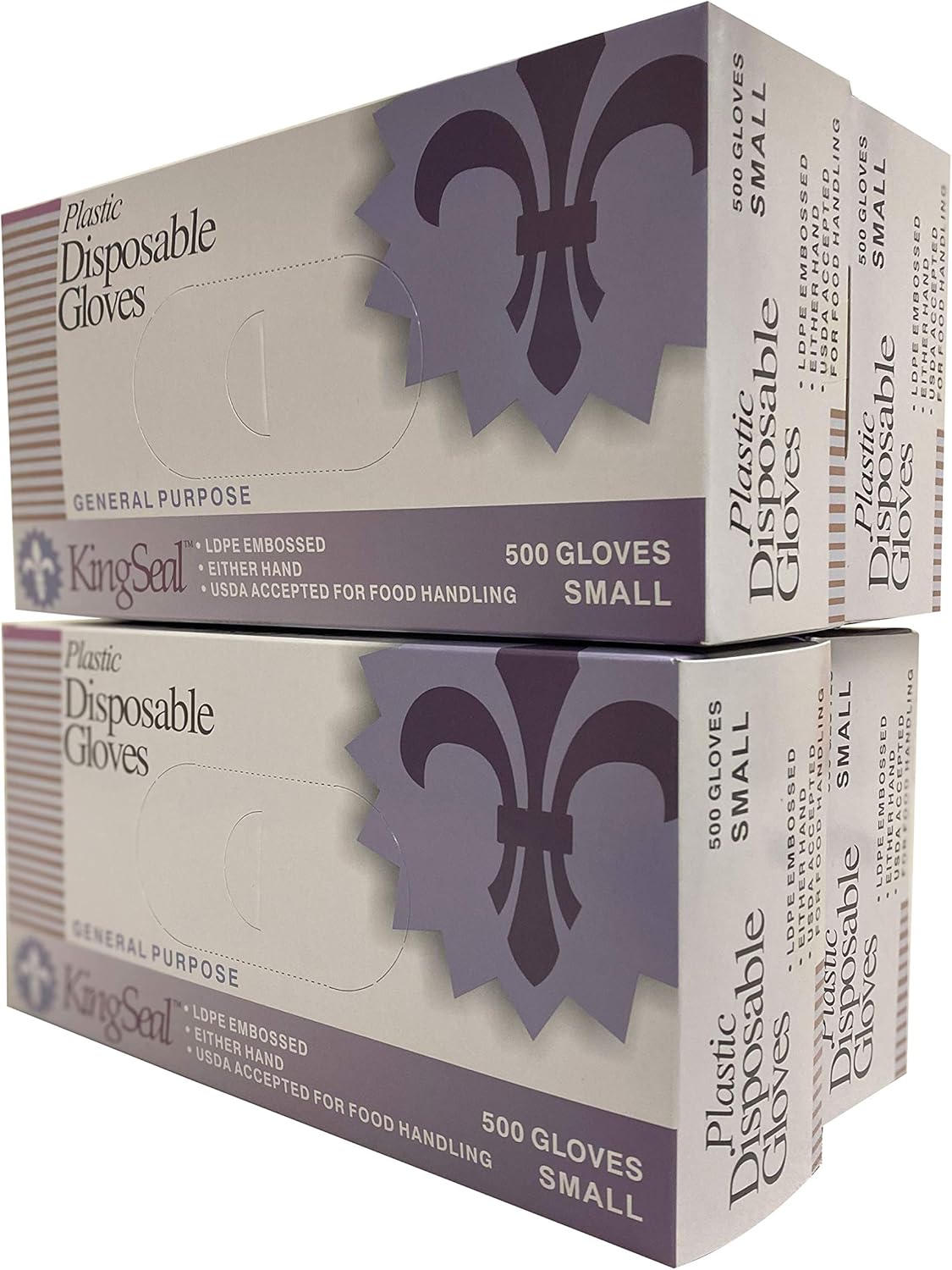 2000 Count | KingSeal Light Duty Poly Disposable Gloves, Powder-Free, Latex-Free, Food Safe, Size Small - 4 Boxes x 500 Gloves
