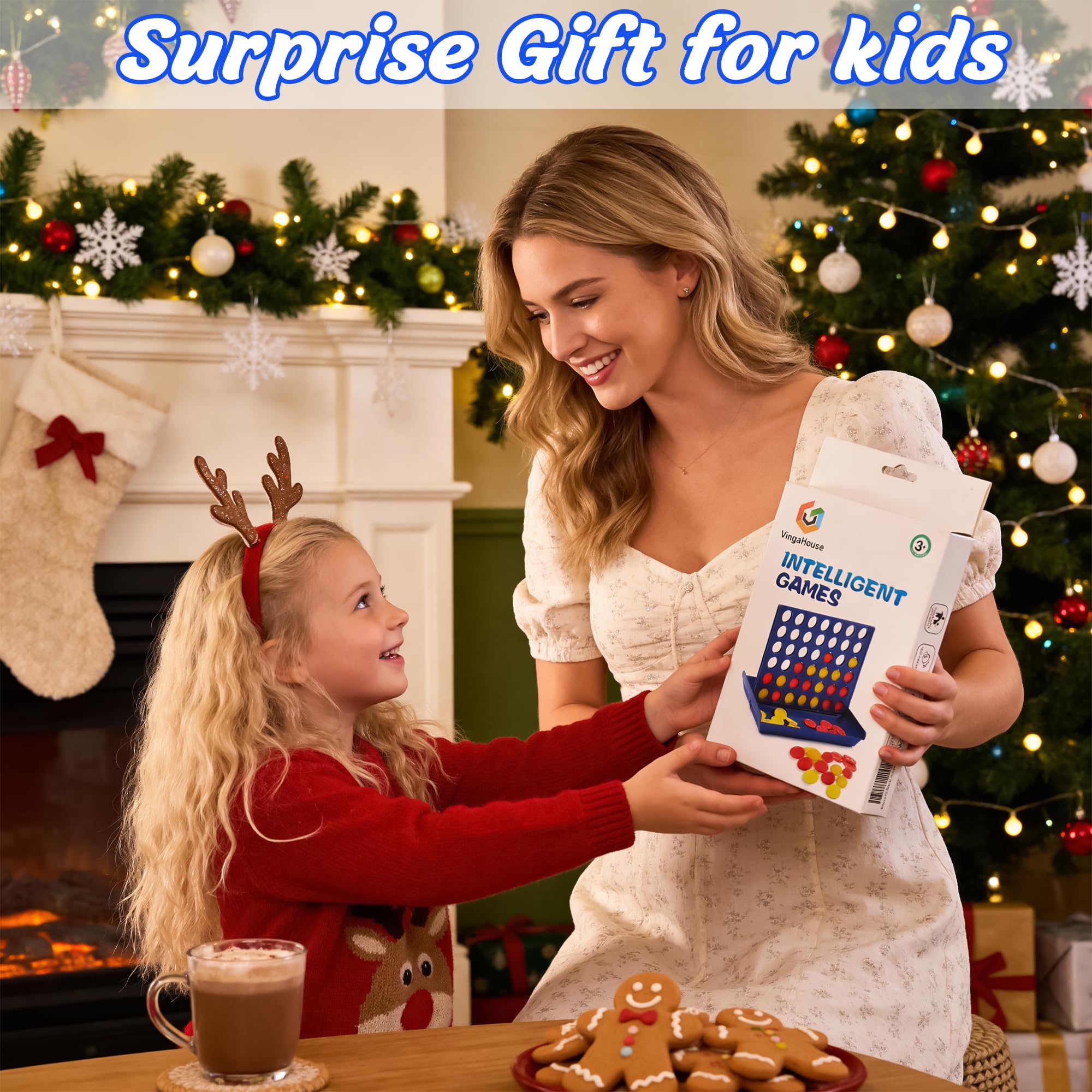 VingaHouse 4 in Linea Gioco-Quattro, Giocattoli di Giochi da Tavolo Giochi di Società per Bambini Giocattoli da Viaggio Giochi Educativi Ideale Regalo per Bambini 4 5 6 7 8 Anni in su [Blu]