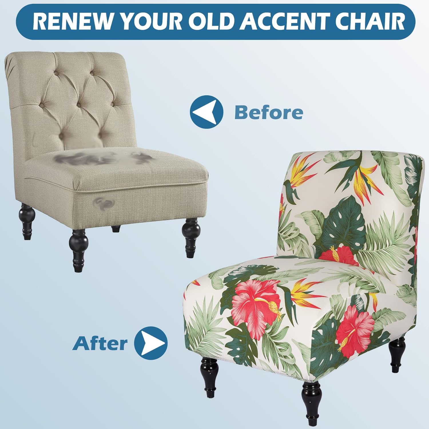 Armless Accent Chair Cover Slipcover, Stretch Chair Slipper Super Fit Armless Chair Furniture Protector Cover Slipcover for Living Room Hotel (2 Pack, Palm Leaf)