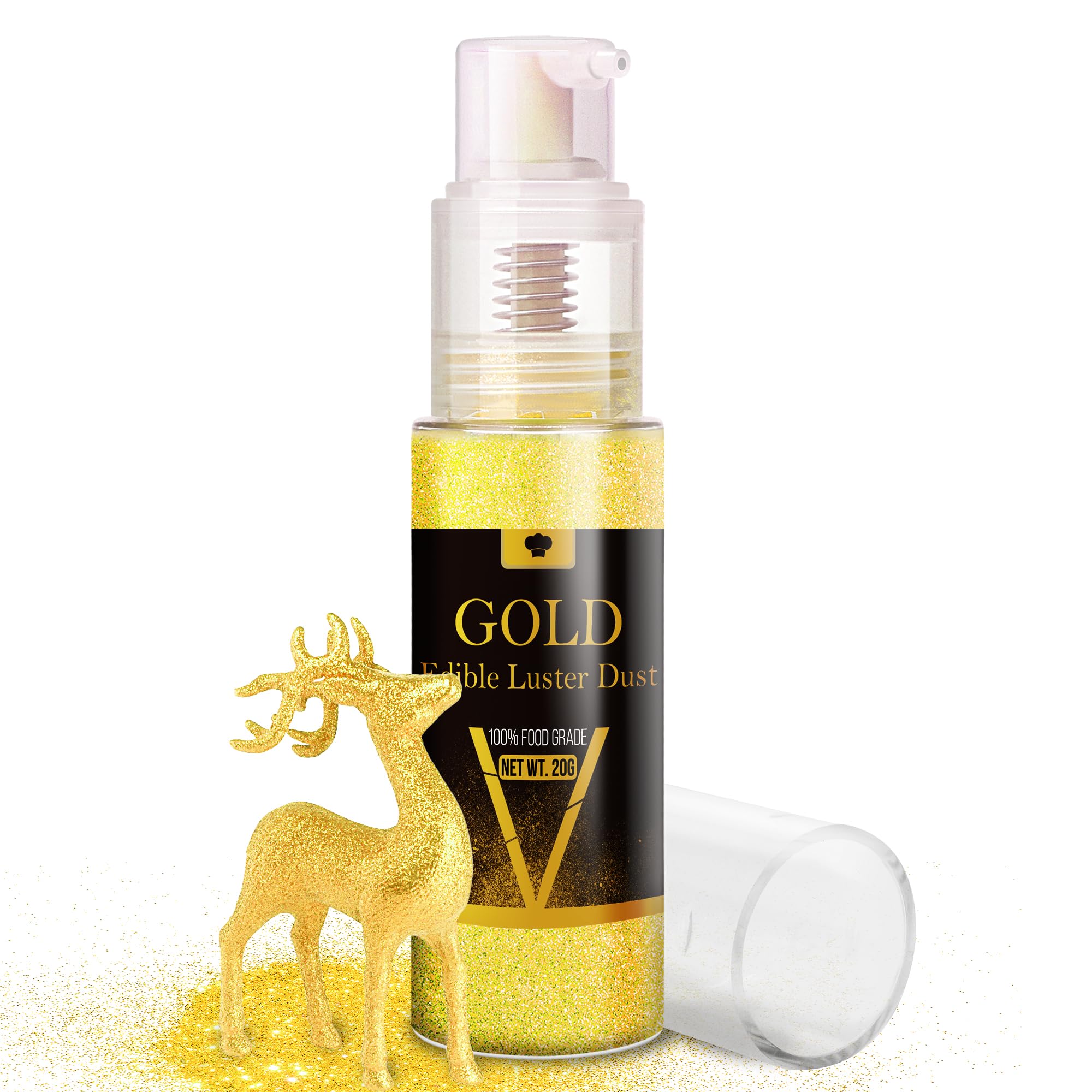 Edible Glitter Spray - 20g Luster Dust Edible Glimmer Powder for Sparkling Cocktails, Cake, Cupcakes, Wine, Beverage - Food Grade Shimmer Dust Powder for Baking, Drinks, Cookies Decoration (Gold)