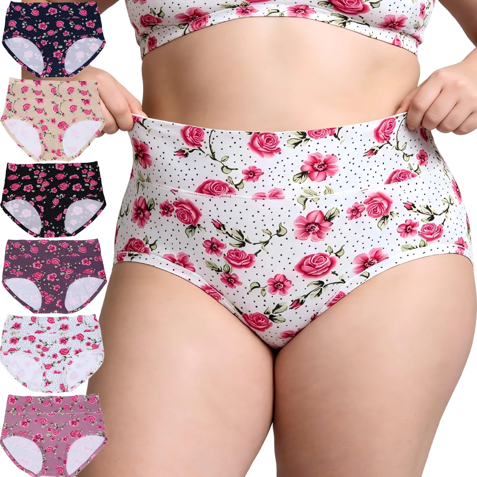 Women's Plus Floral Print Underwear Multicolor 6 Pack