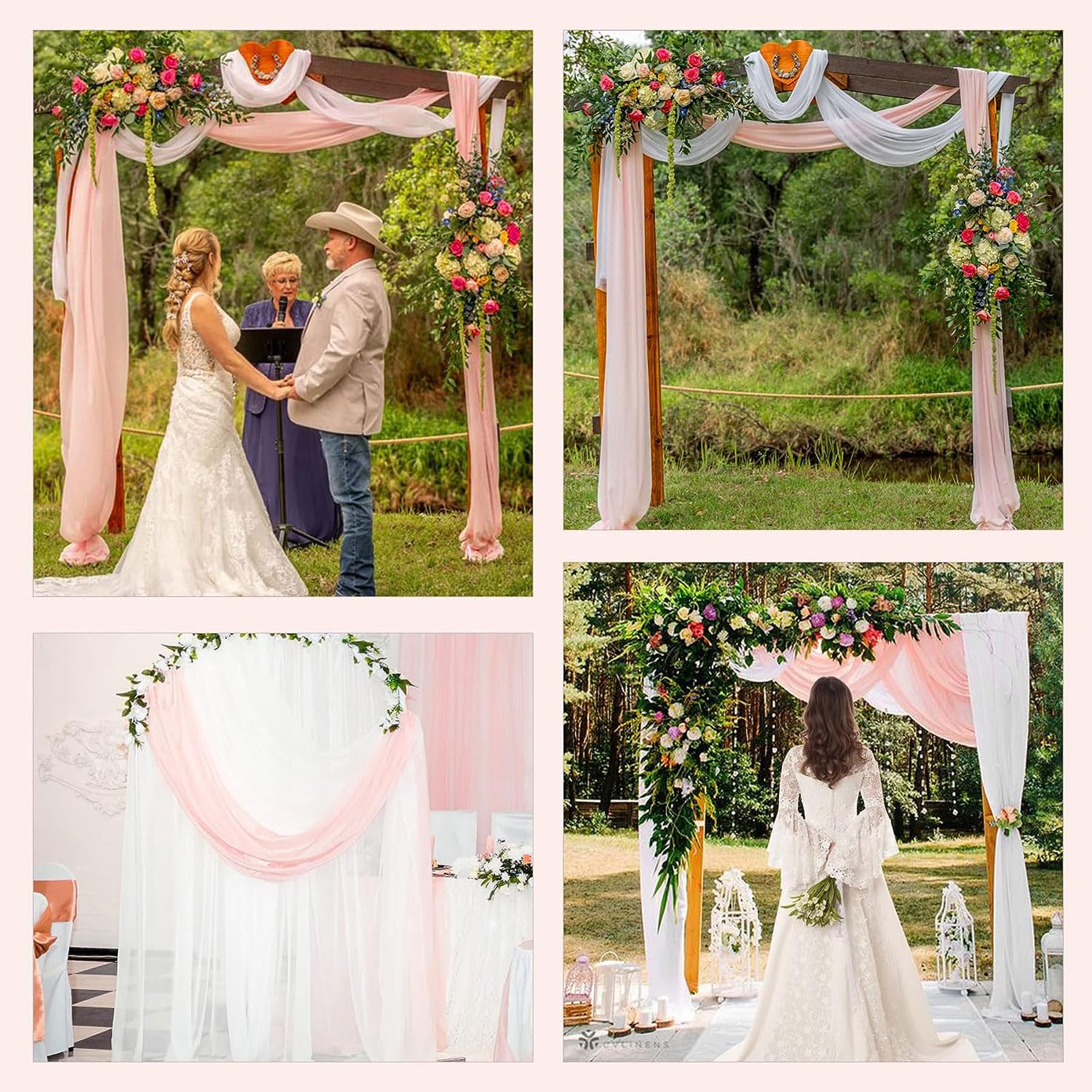 HUHJYUGE Mariage Arche Tenture Rideau en Tulle, Tissu Drapé en Mousseline Voilage Mariage Décoration, pour Photographie, Mariage, Fête, Anniversaire (2 Pièce) (7 600cm)