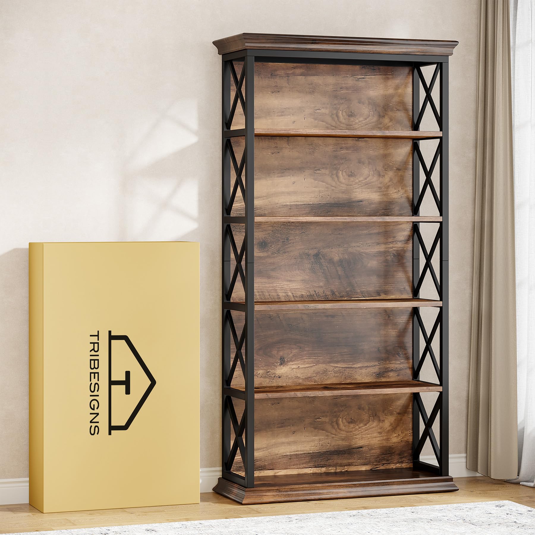 Tribesigns Librería estantería de pie de 180 cm de Altura, Madera de 6 Niveles, estantería Abierta con Estructura de Metal para salón, diseño Industrial, marrón Vintage