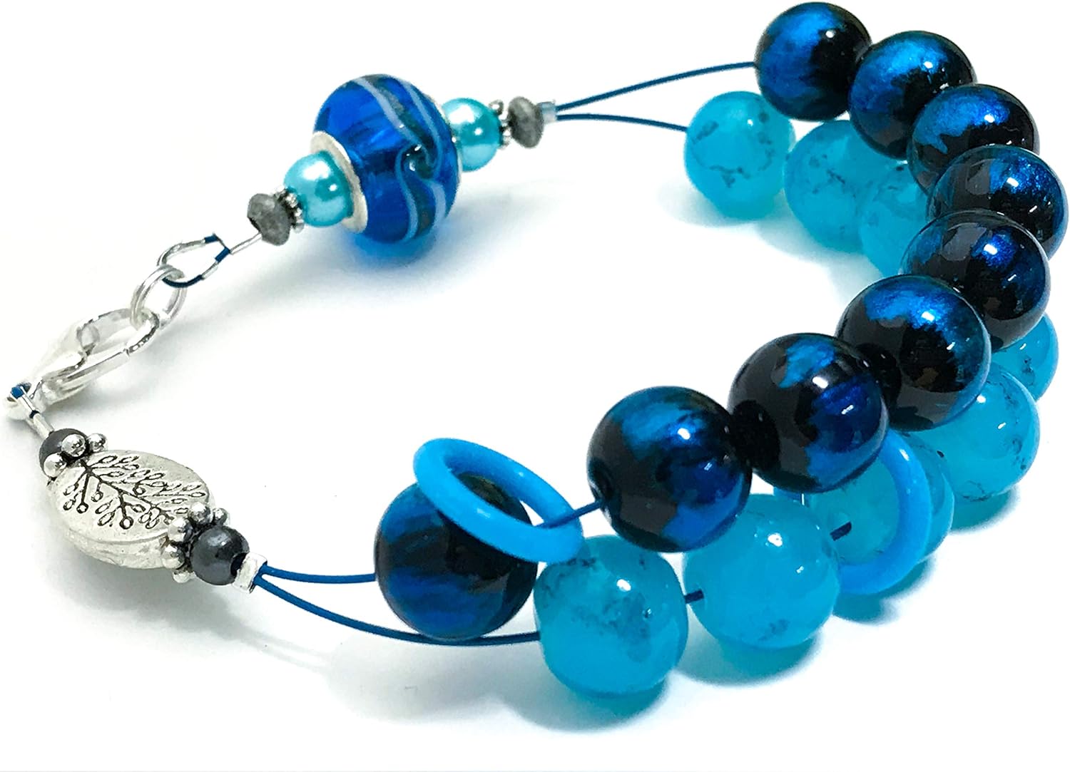 Abacus Counting Bracelet- Knitting Jewelry- Aqua Blue