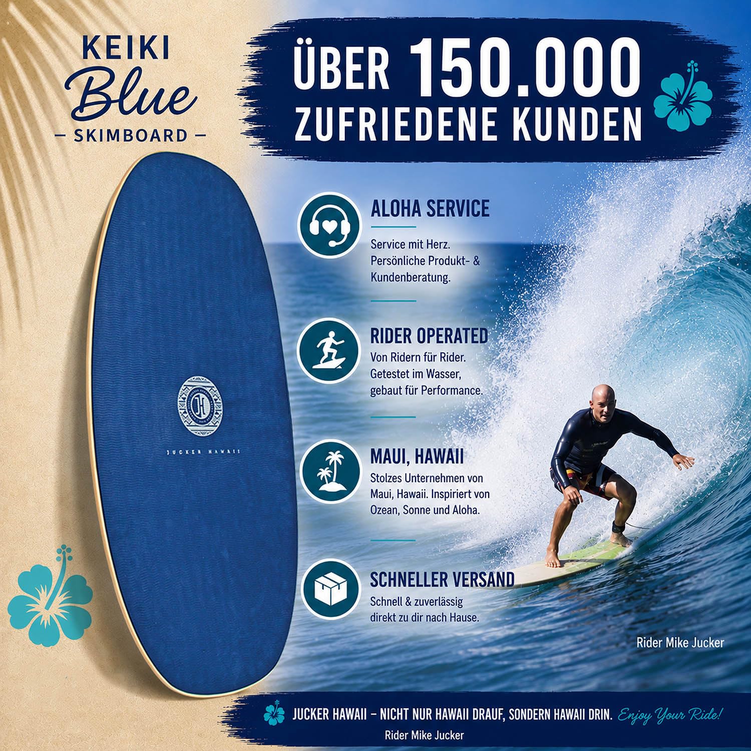 JUCKER HAWAII Skimboard KEIKI HPL Blue – Anti-Rutsch & HPL Beschichtung