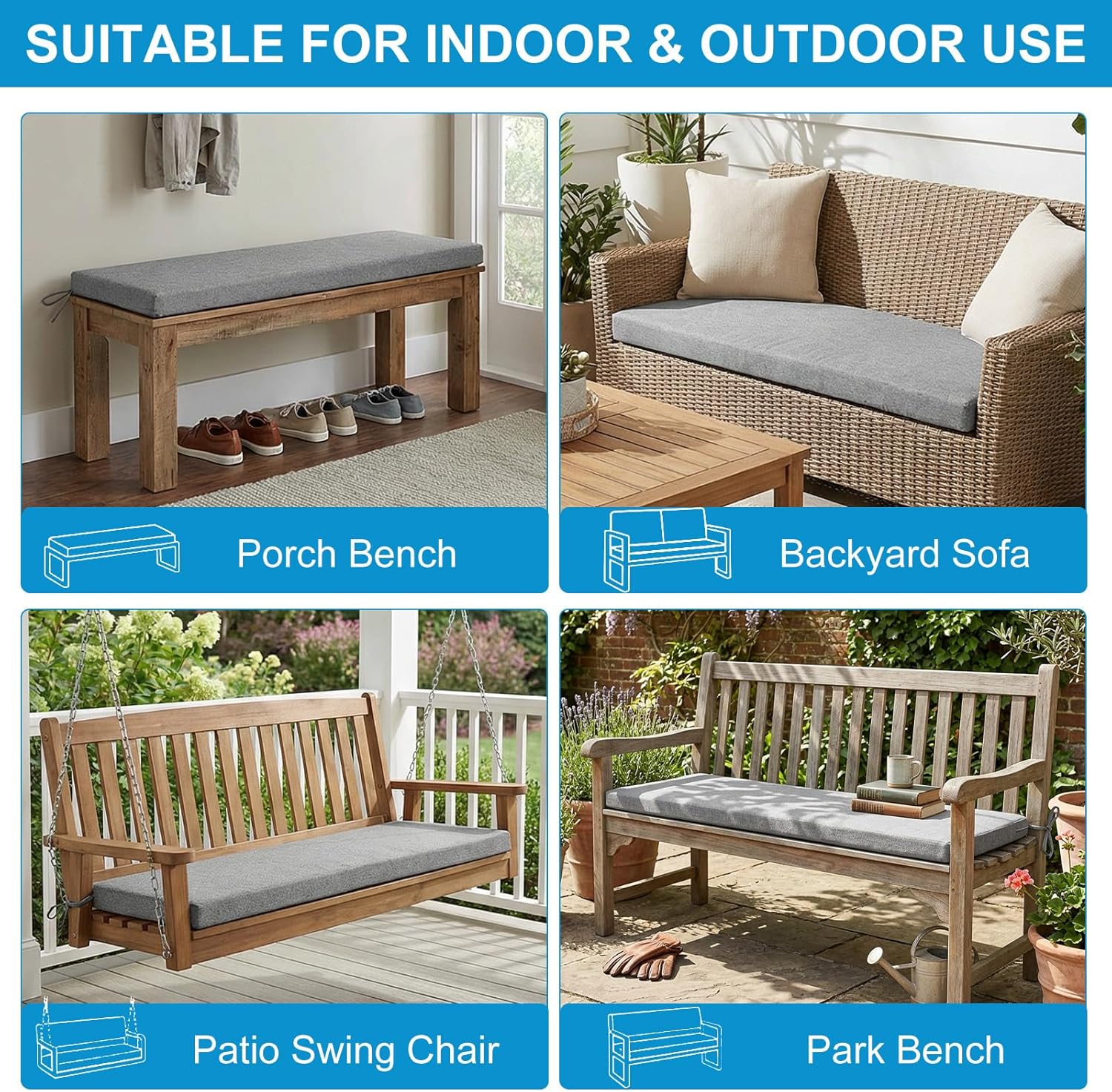 Tailor-Made Seat Cushion for Bench, Non-Slip Bench Cushion, Suitable for Indoor Windowsill, Bench Cushion, Garden Bench, Swing, Outdoor Benches, Cushion, Sofa, Patio, Furniture Cushion (15 cm)