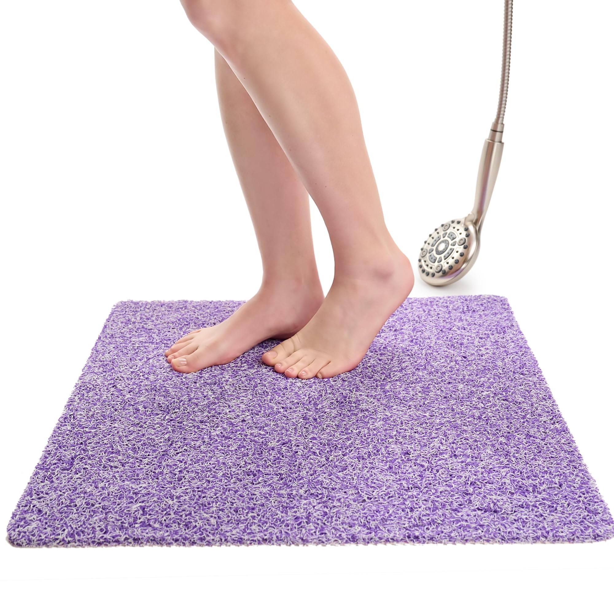 Enkosi Loofah Shower Mat Non-Slip - Anti-Slip Bath Mat for Inside Showers, Tub, Bathtub, Bathroom - Quick Dry PVC with Drain Holes - Cushioned Safety Grip - Secure for Kids and Elderly (Purple 24x24)