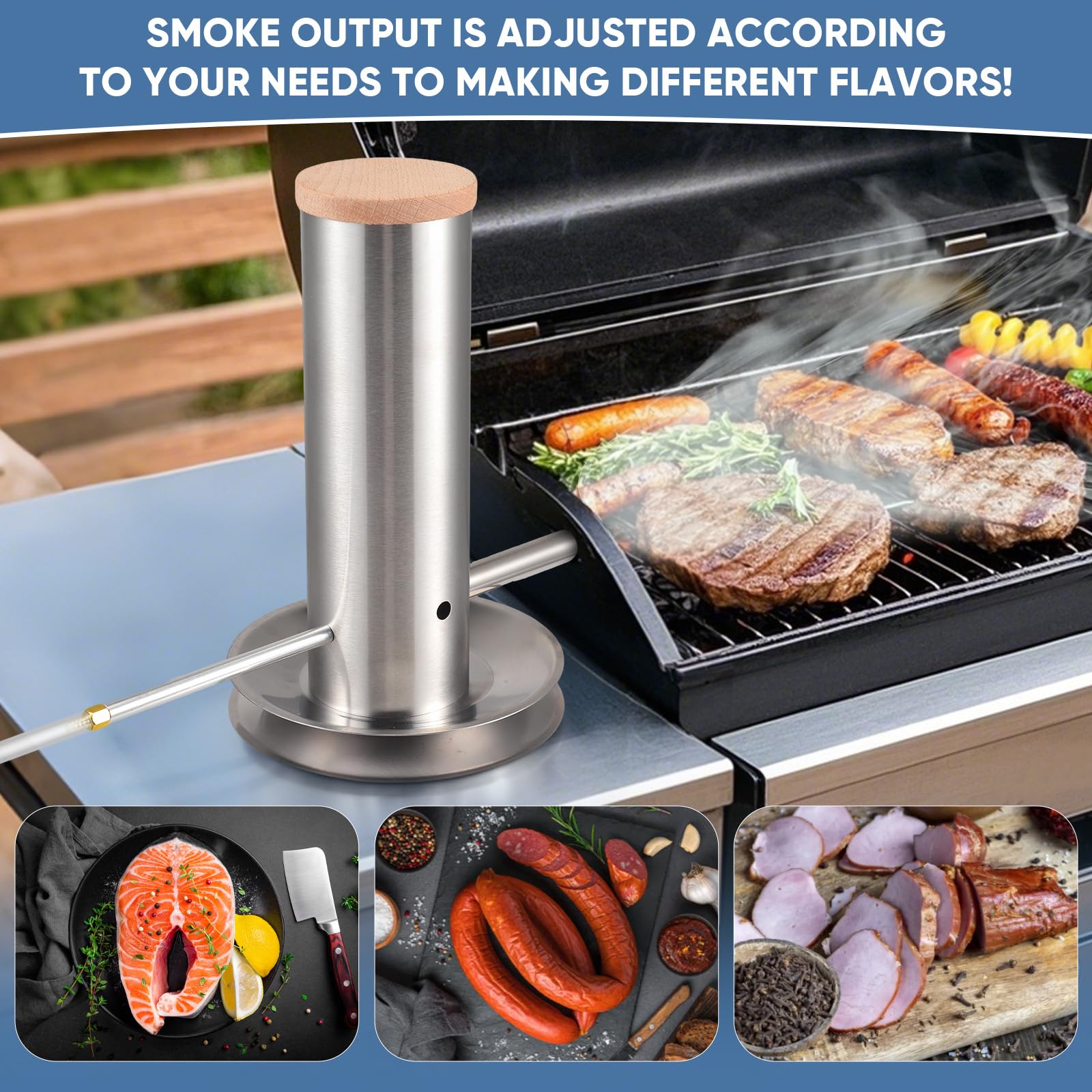 Generador de Humo Frío de Acero Inoxidable, Ahumador en Frío Ahumador Ggenerador de Fumador para Carne y Pescado con Bomba y Tubo Verdor Desmontable, Generador de Humo Frío para Barbacoa