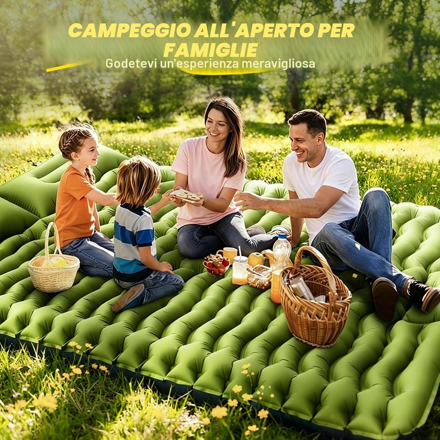 Yuzonc Materassino autogonfiante, doppio materasso da campeggio, ultraleggero, per 2 persone, gonfiabile, con pompa a pedale e cuscino per esterni, escursioni, tenda